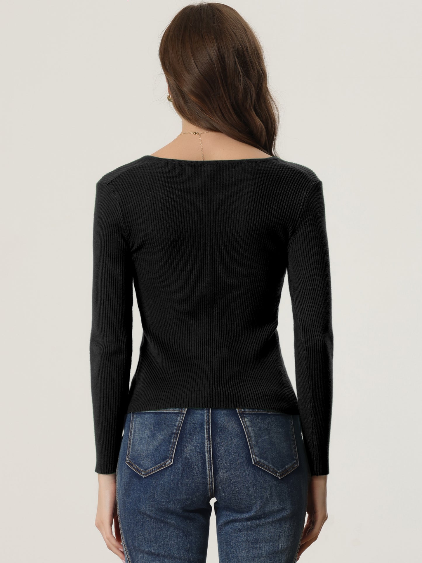 Women's Casual Sweetheart Neck Sweater Long Sleeve Top Slim Fit Pullover Sweater