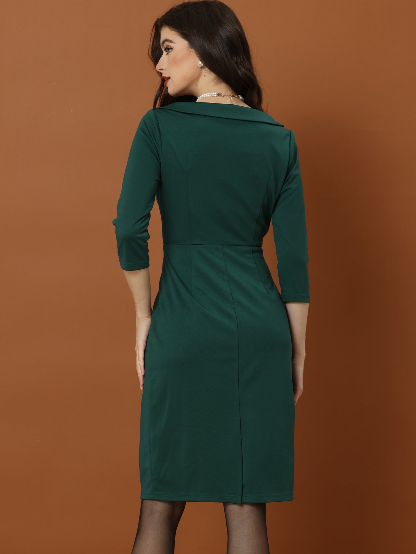 Women's 3/4 Sleeve Square Neck High Waist Formal Party Bodycon Work Pencil Dress