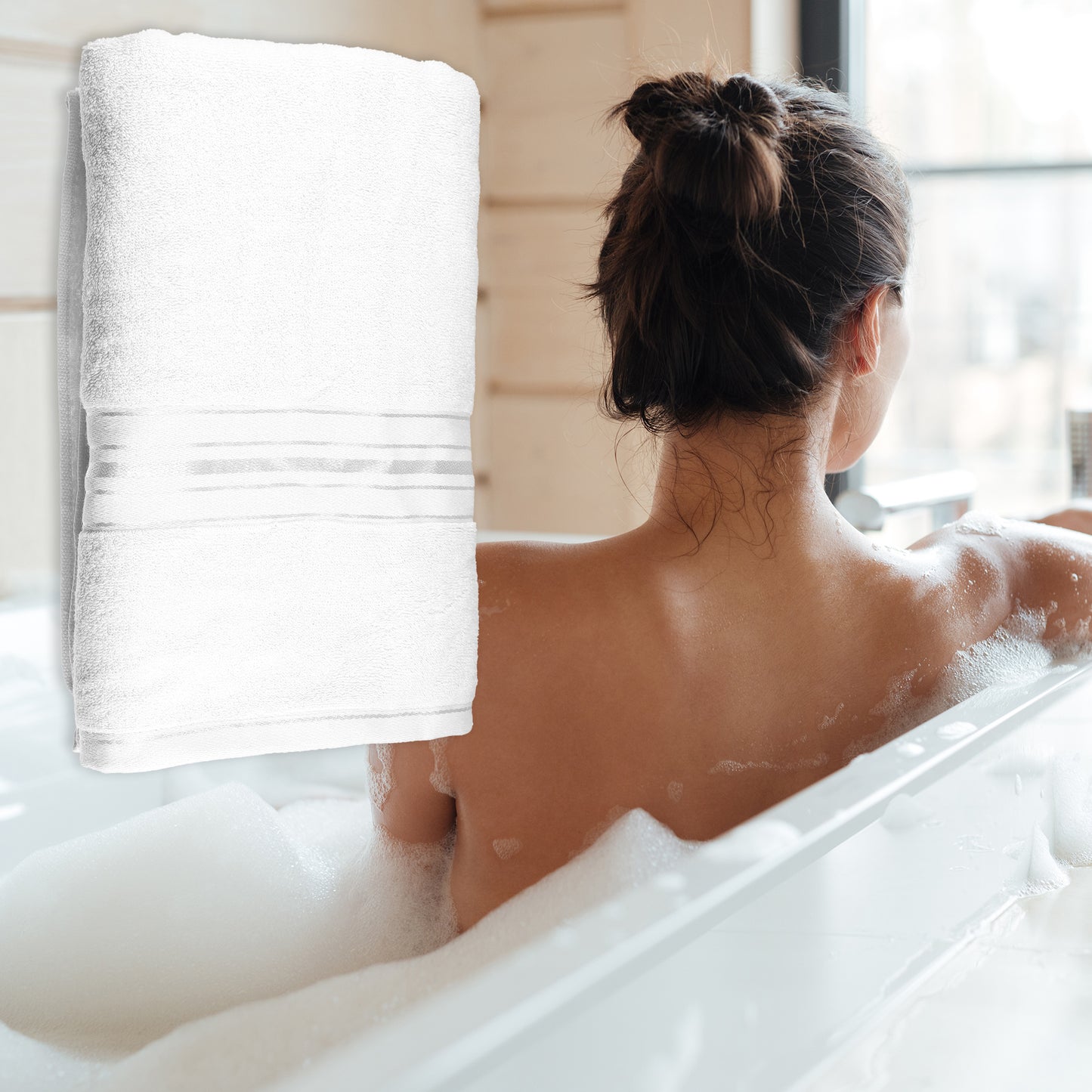 1 Pc Soft Absorbent Cotton Bath Towel, White, 55.12"x27.56"