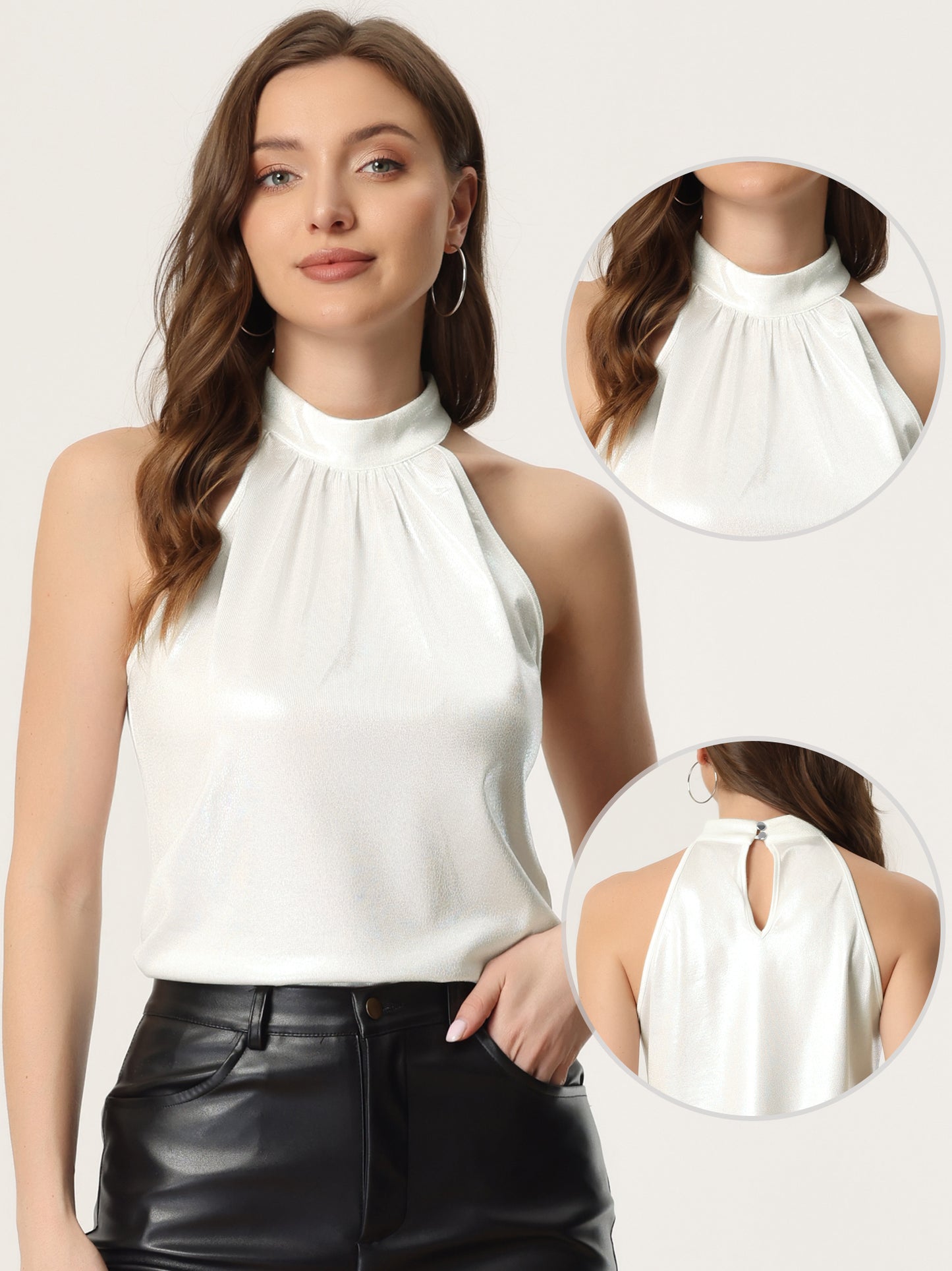 Women Shiny Sleeveless Halter Tops Party Club Cocktail Vest Tank Camisole Top