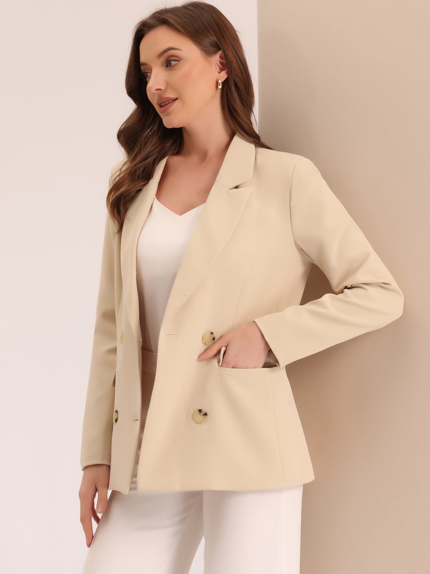 Women's Notched Lapel Double Breasted Blazer Jacket
