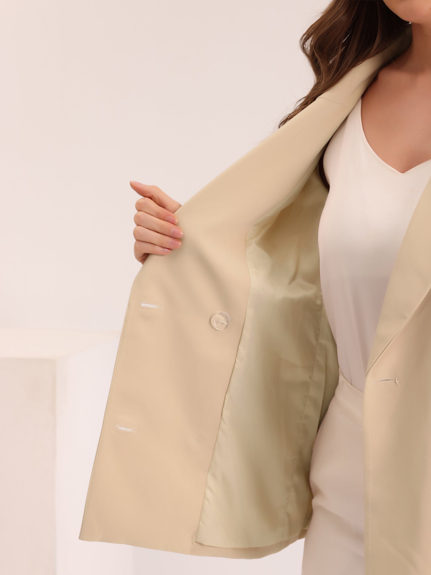 Women's Notched Lapel Double Breasted Blazer Jacket