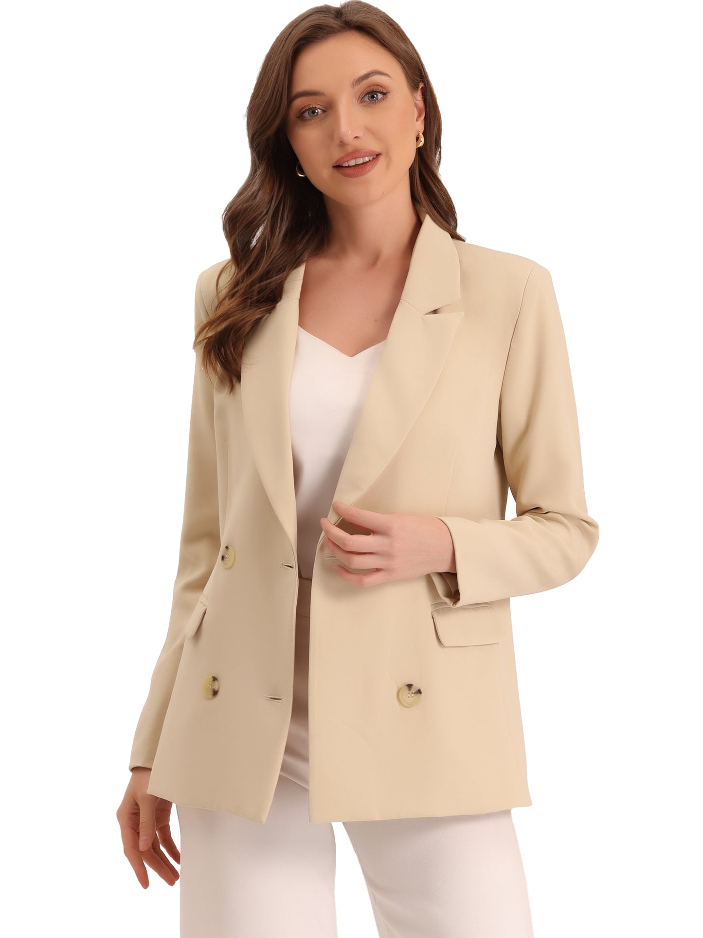 Women's Notched Lapel Double Breasted Blazer Jacket