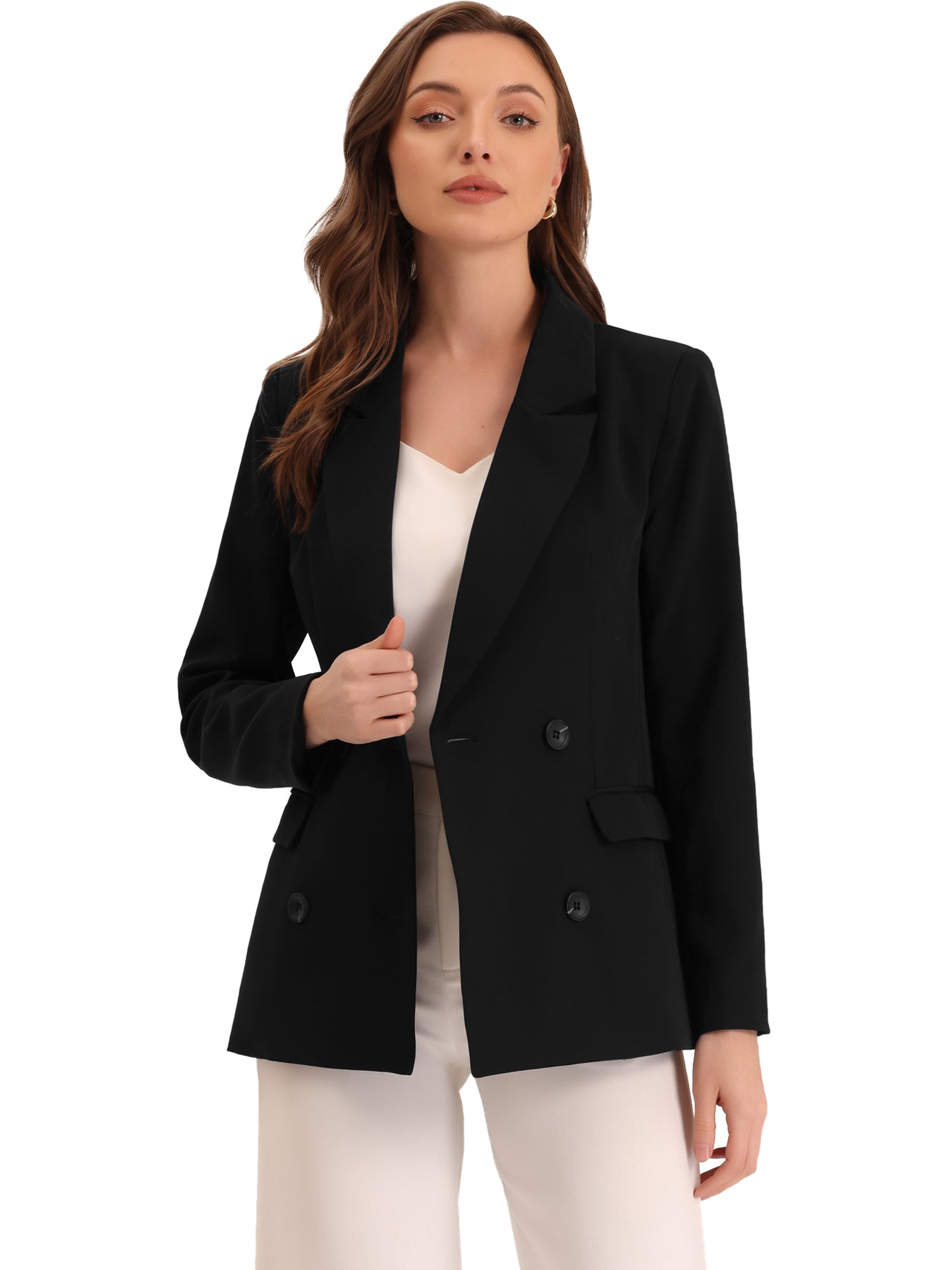 Women's Notched Lapel Double Breasted Blazer Jacket