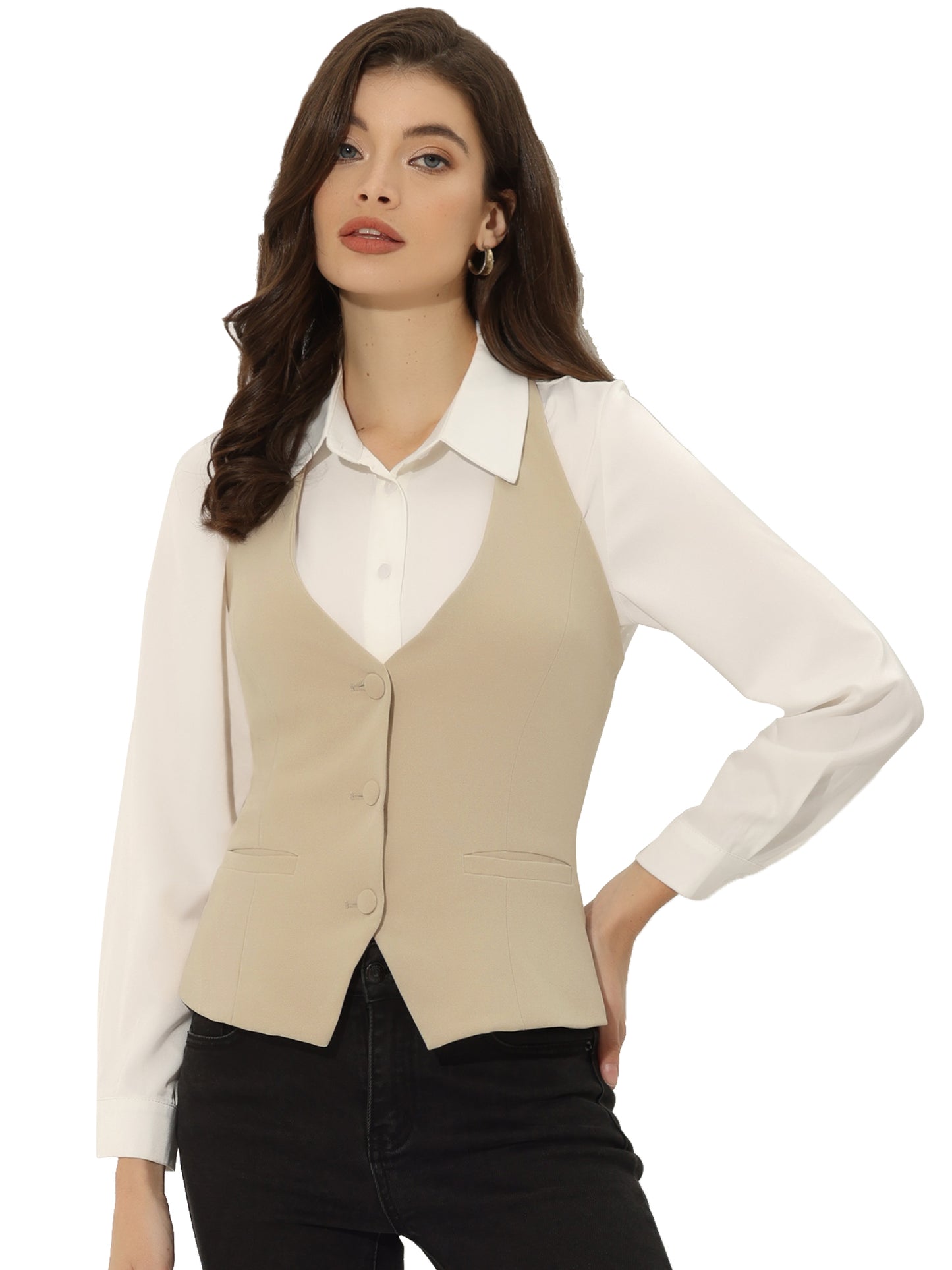 Women's Waistcoat Halter Neck Vintage Sleeveless Button Down Dressy Suit Vest Jacket