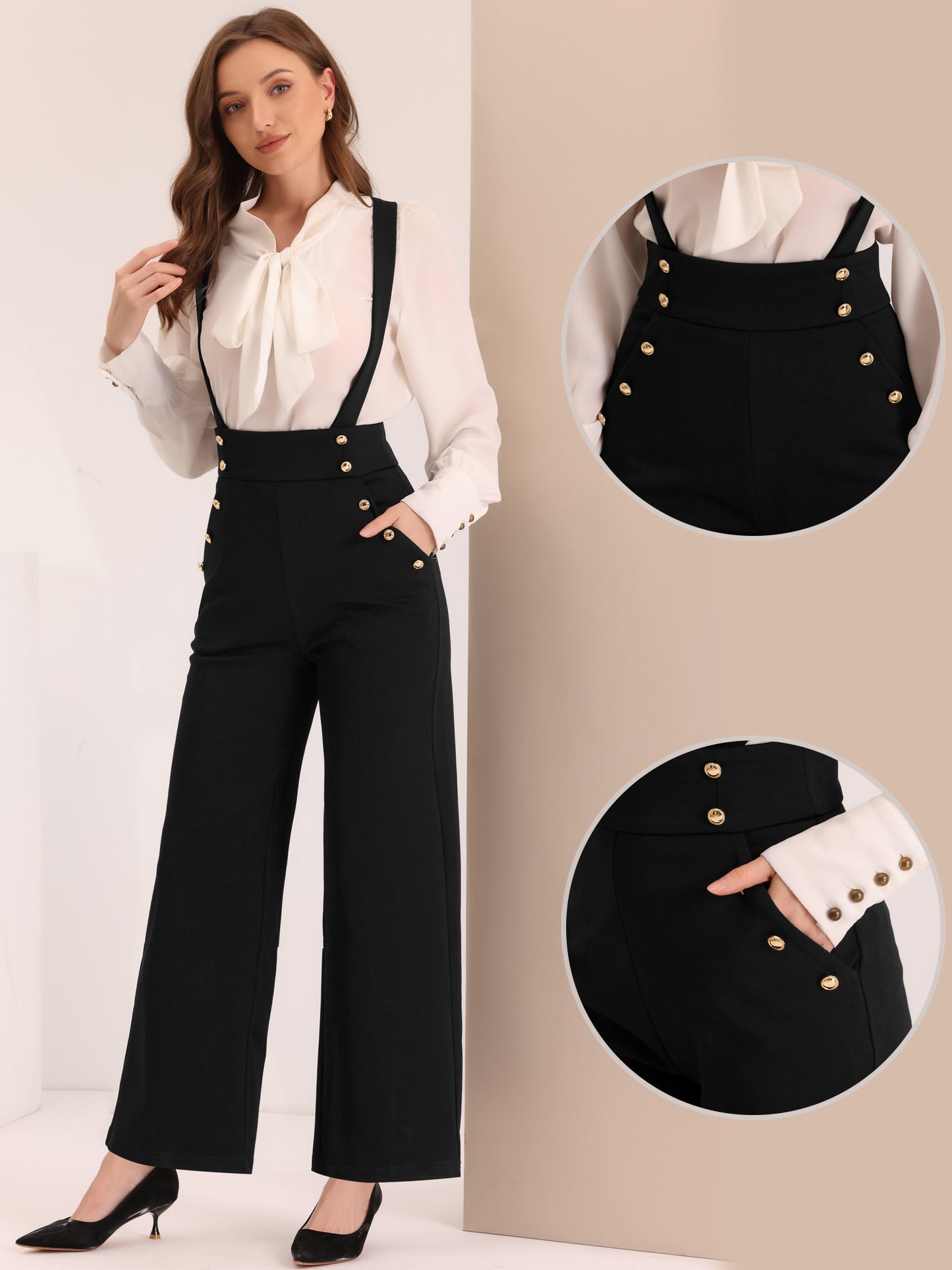 Women's Casual Office Overall Adjustable Straps Wide Leg Suspenders Jumpsuits (Available in Plus Size)
