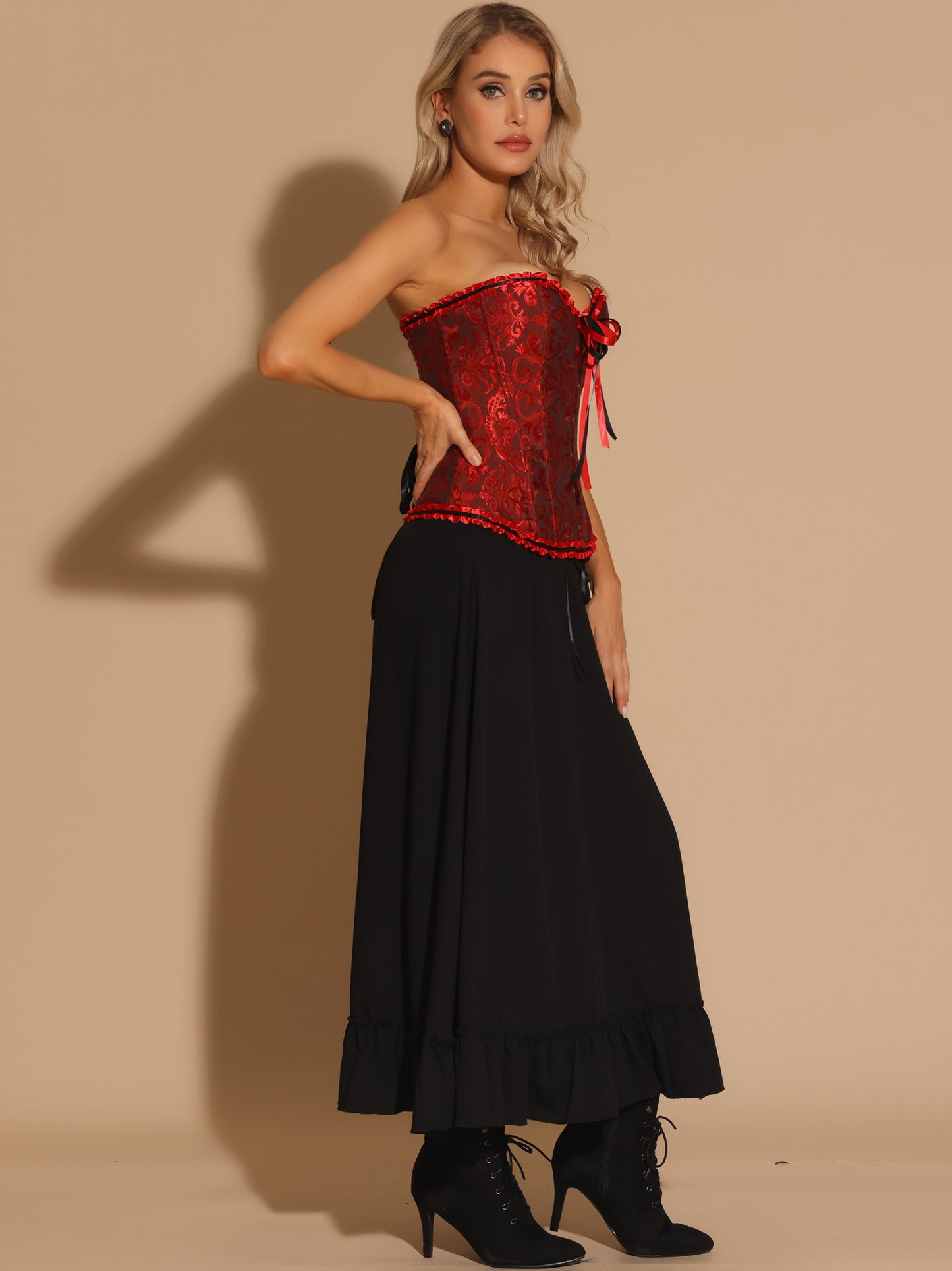Women's Corset Tops Lace Up Shapewear Boned Overbust Bustier Corset Top