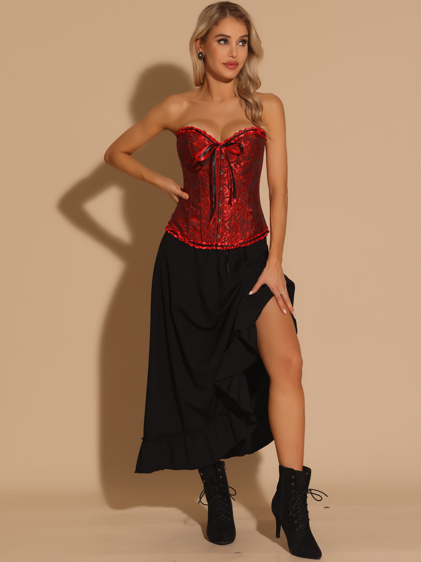 Women's Corset Tops Lace Up Shapewear Boned Overbust Bustier Corset Top