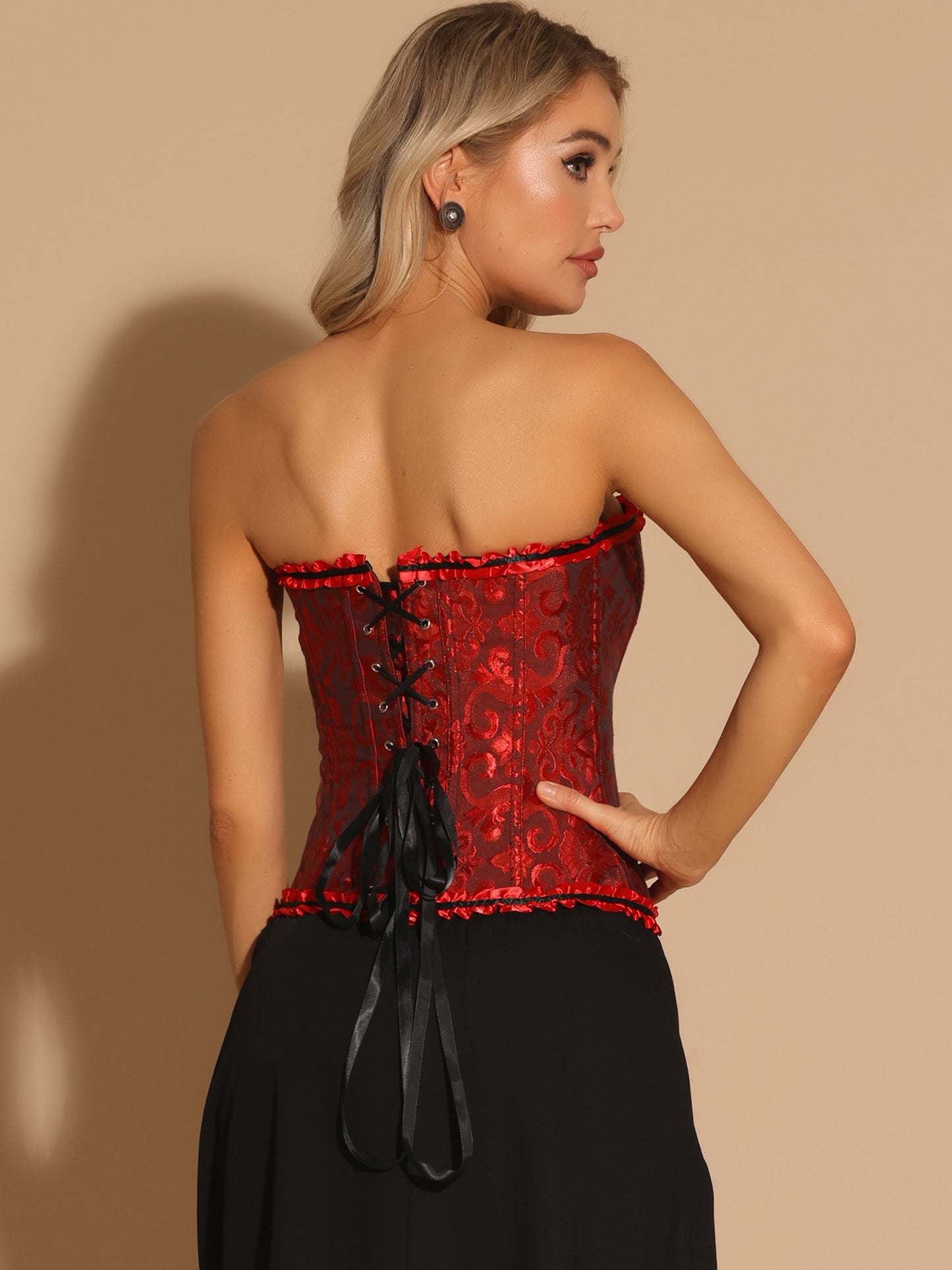 Women's Corset Tops Lace Up Shapewear Boned Overbust Bustier Corset Top