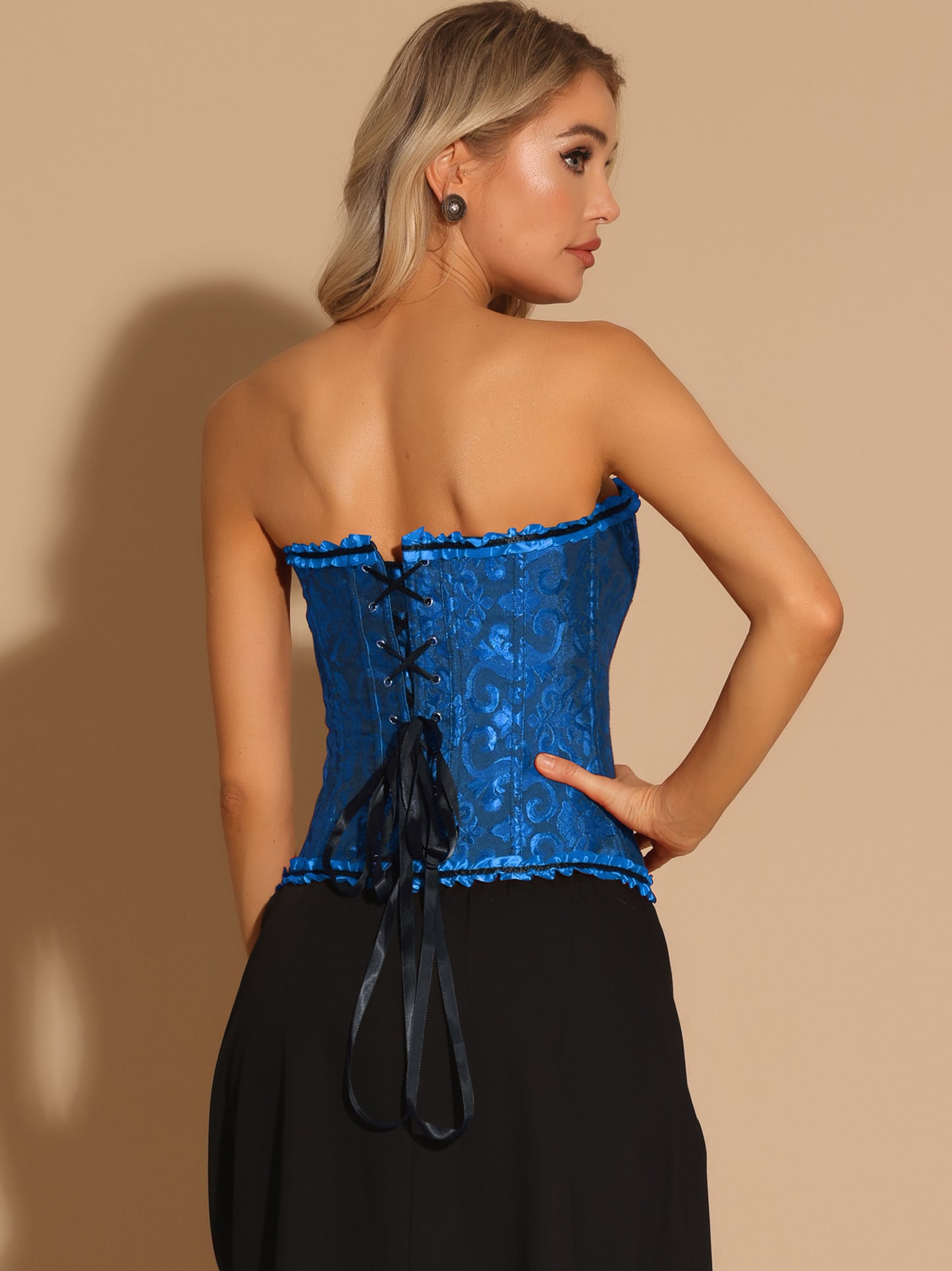 Women's Corset Tops Lace Up Shapewear Boned Overbust Bustier Corset Top