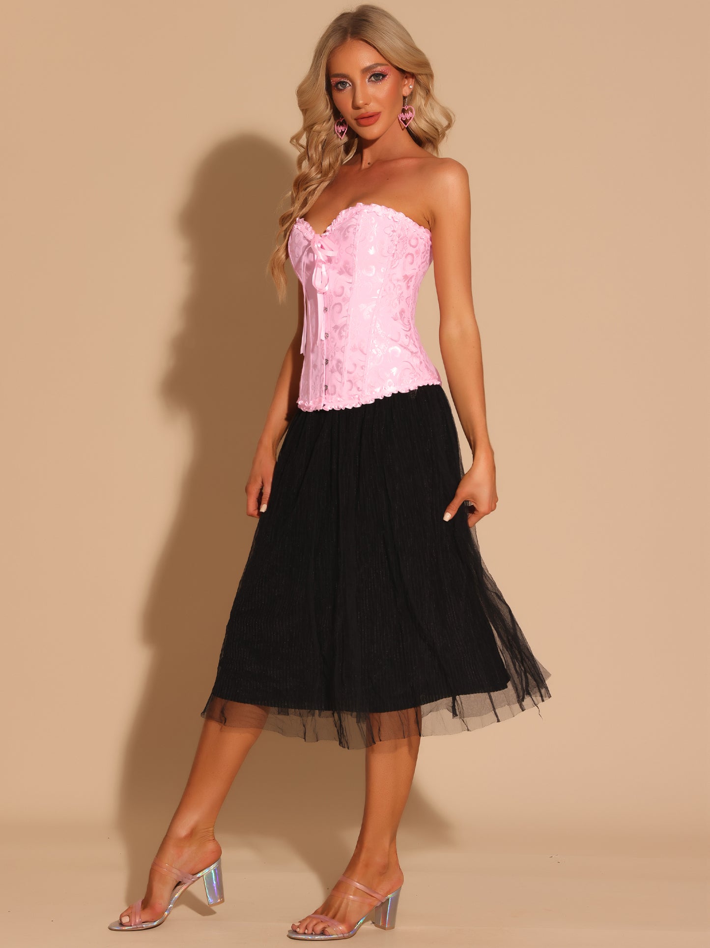 Women's Corset Tops Lace Up Shapewear Boned Overbust Bustier Corset Top