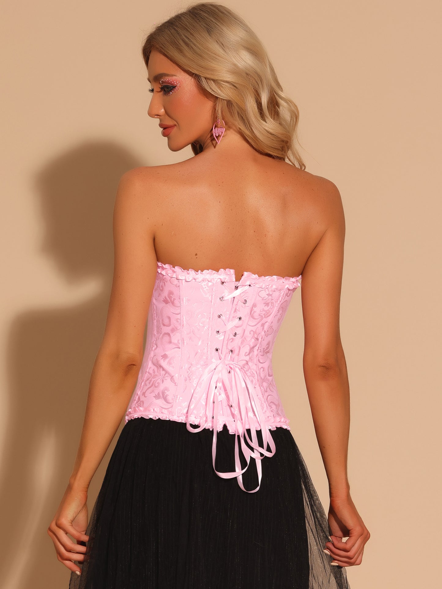 Women's Corset Tops Lace Up Shapewear Boned Overbust Bustier Corset Top
