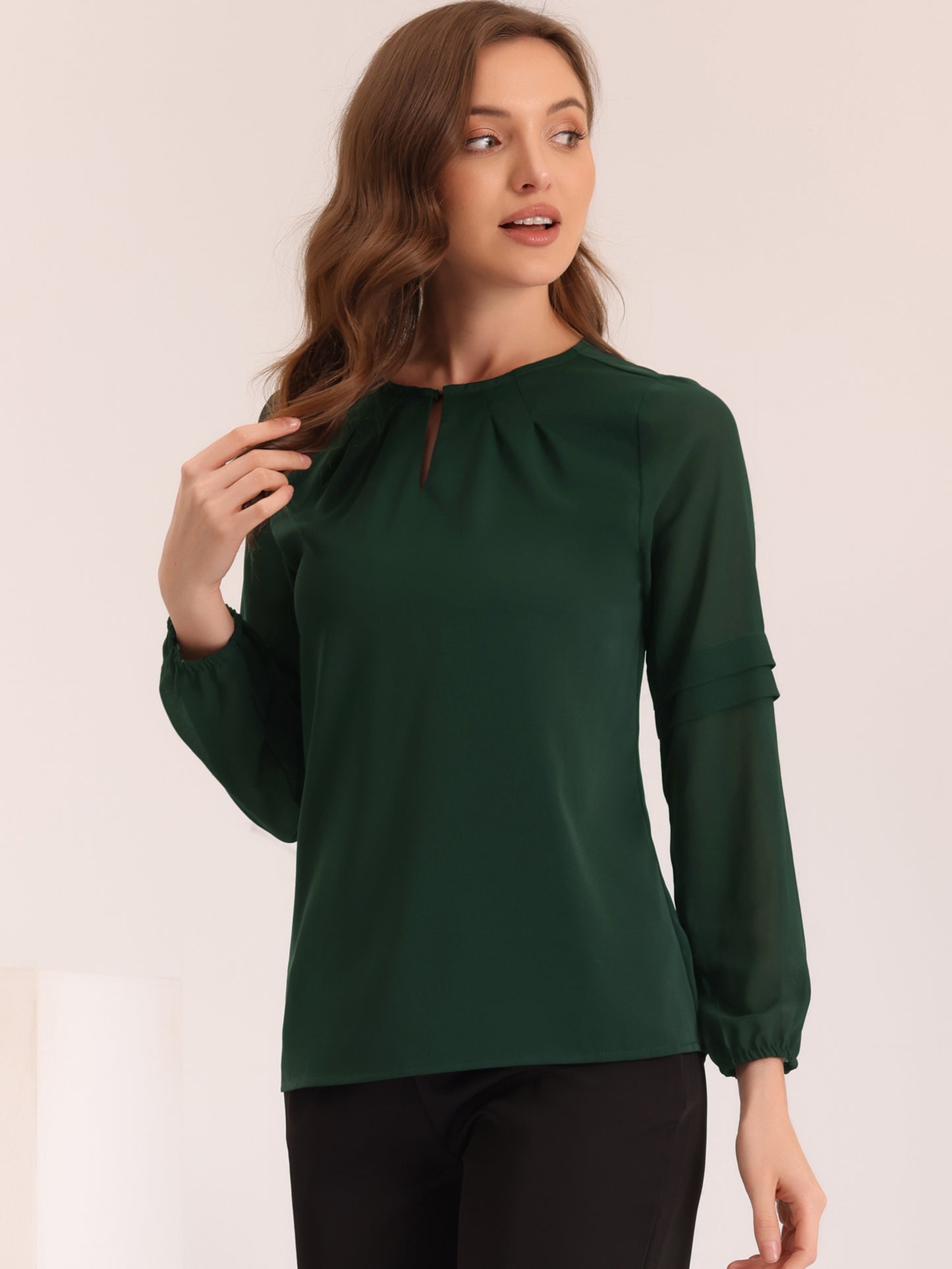 Women's Keyhole Neck Long Sleeve Business Casual Blouse Shirt