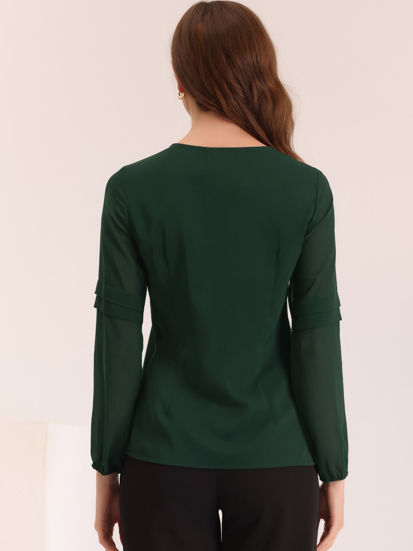 Women's Keyhole Neck Long Sleeve Business Casual Blouse Shirt