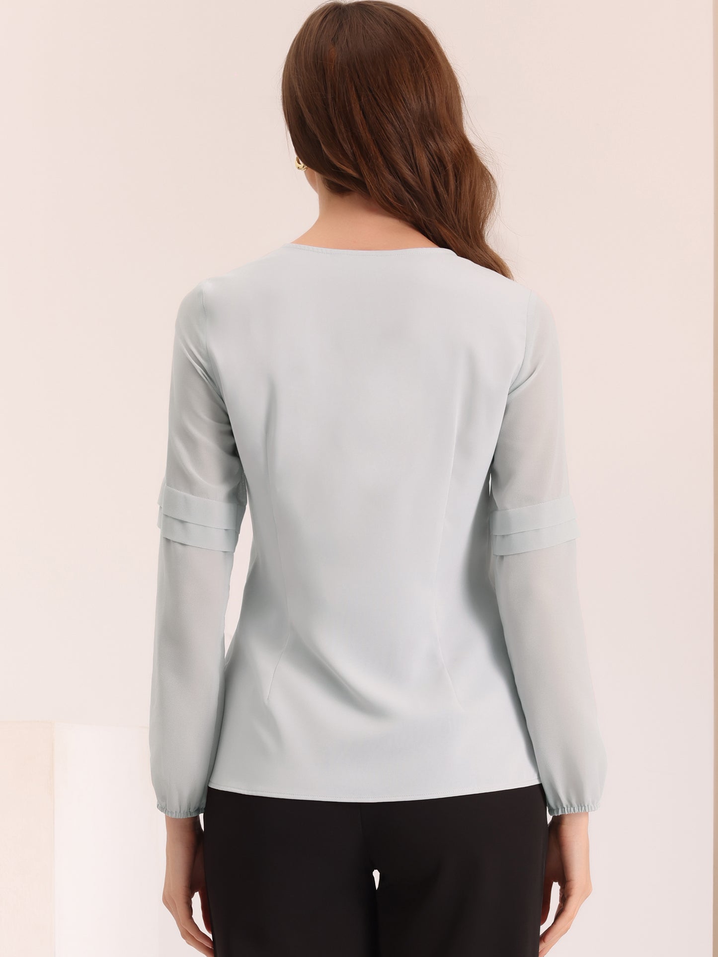 Women's Keyhole Neck Long Sleeve Business Casual Blouse Shirt