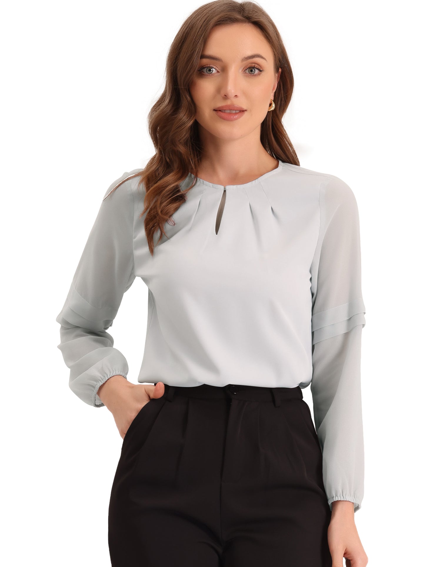 Women's Keyhole Neck Long Sleeve Business Casual Blouse Shirt
