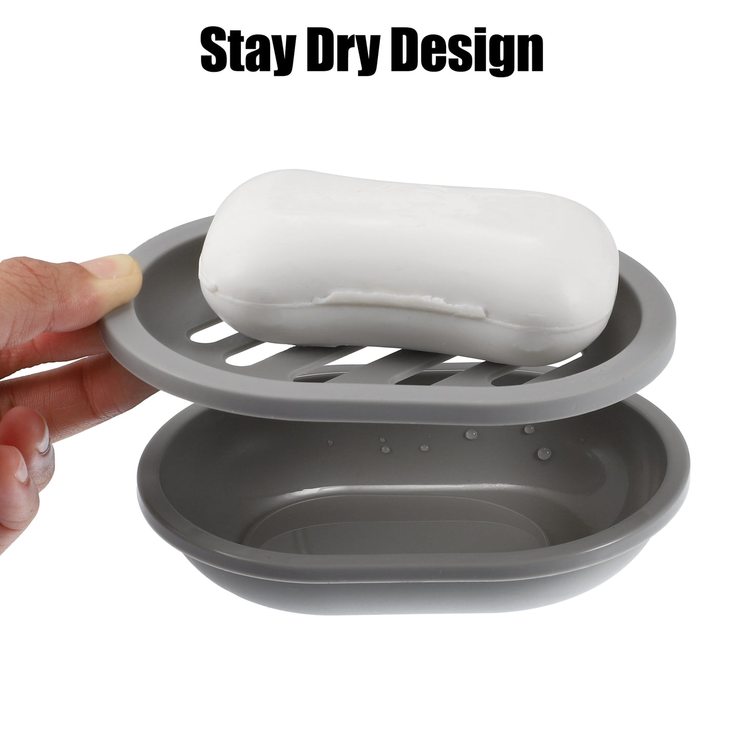 Double Layer Plastic Soap Dish for Bathroom Kitchen, 13x9.5cm Light Gray