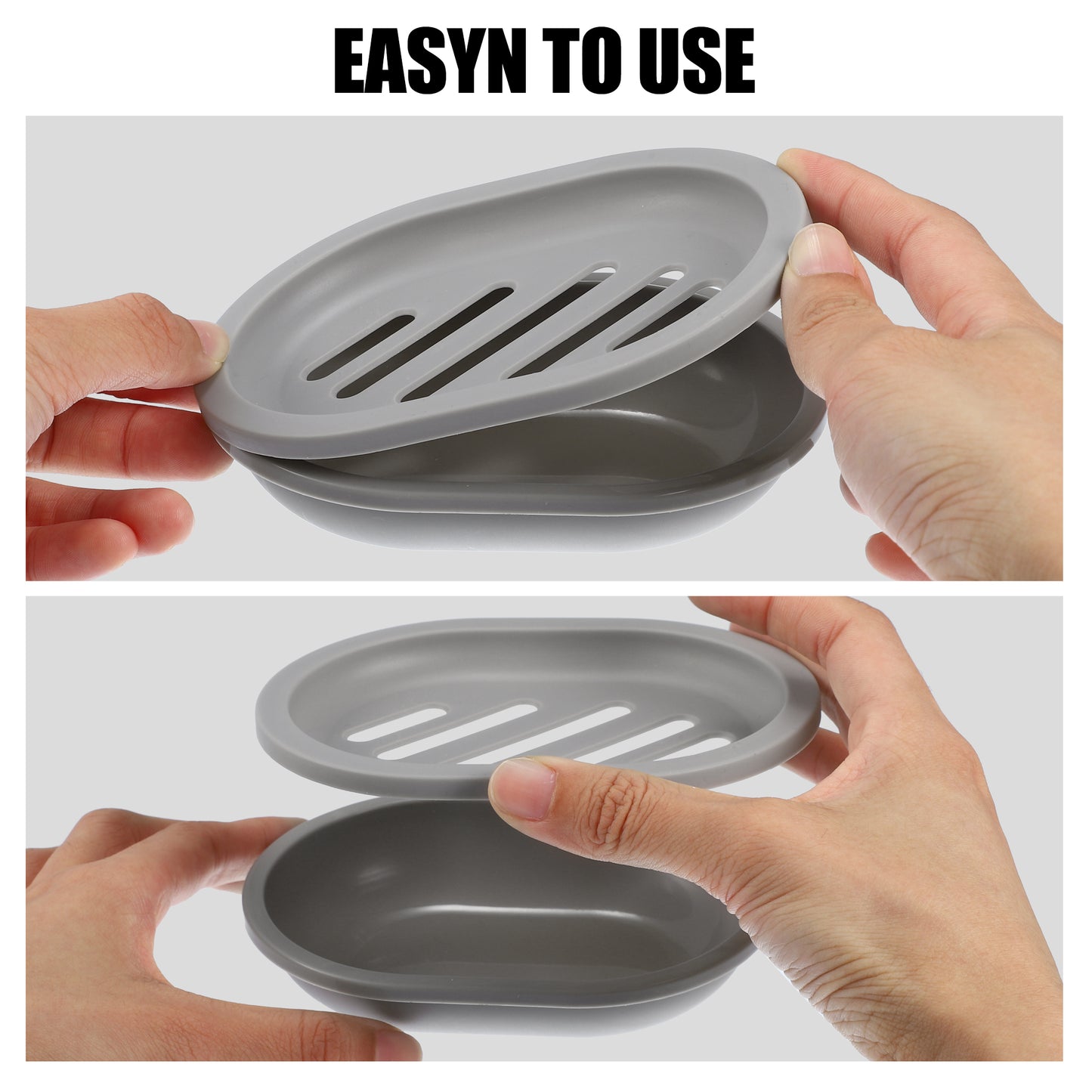 Double Layer Plastic Soap Dish for Bathroom Kitchen, 13x9.5cm Light Gray