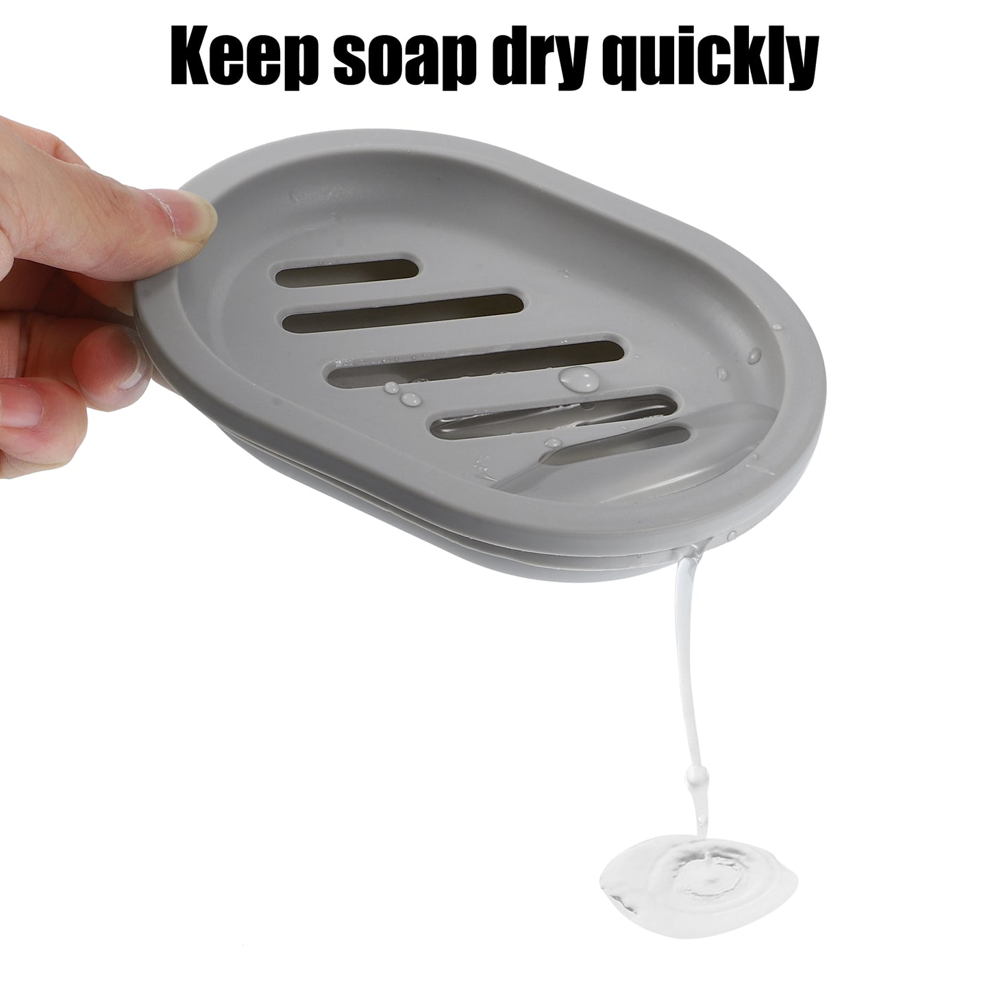 Double Layer Plastic Soap Dish for Bathroom Kitchen, 13x9.5cm Light Gray