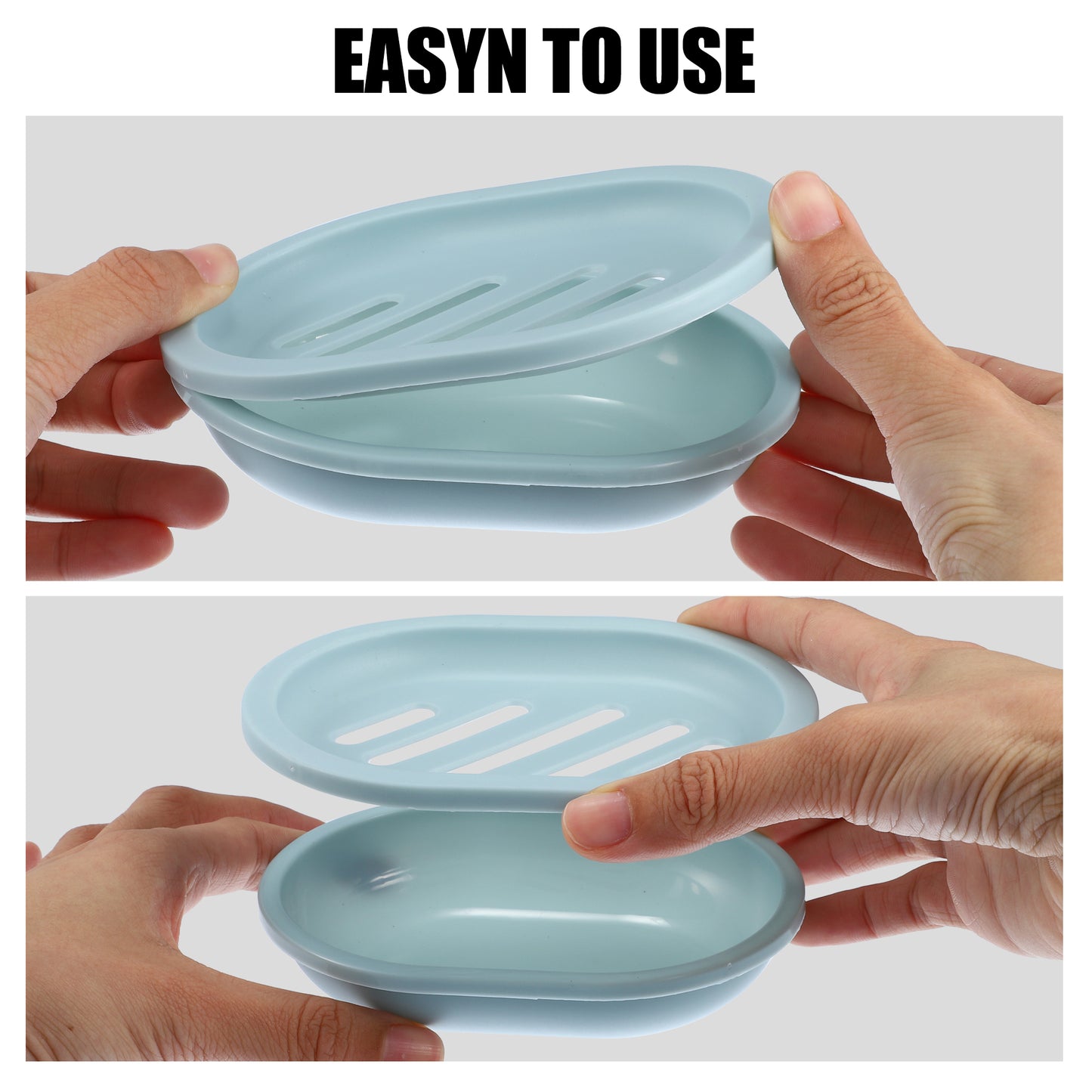 Double Layer Plastic Soap Dish for Bathroom Kitchen, 13x9.5cm Light Blue