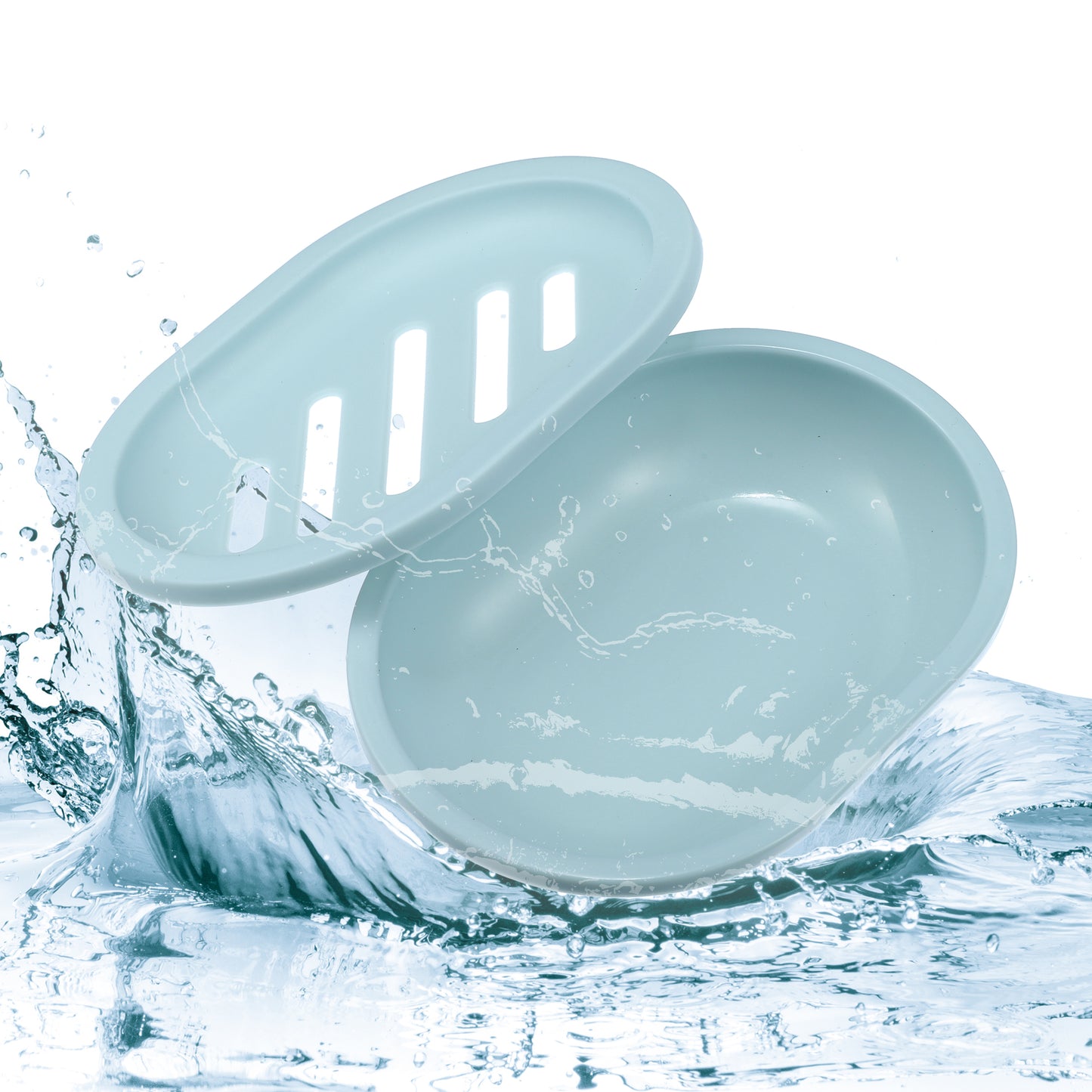 Double Layer Plastic Soap Dish for Bathroom Kitchen, 13x9.5cm Light Blue