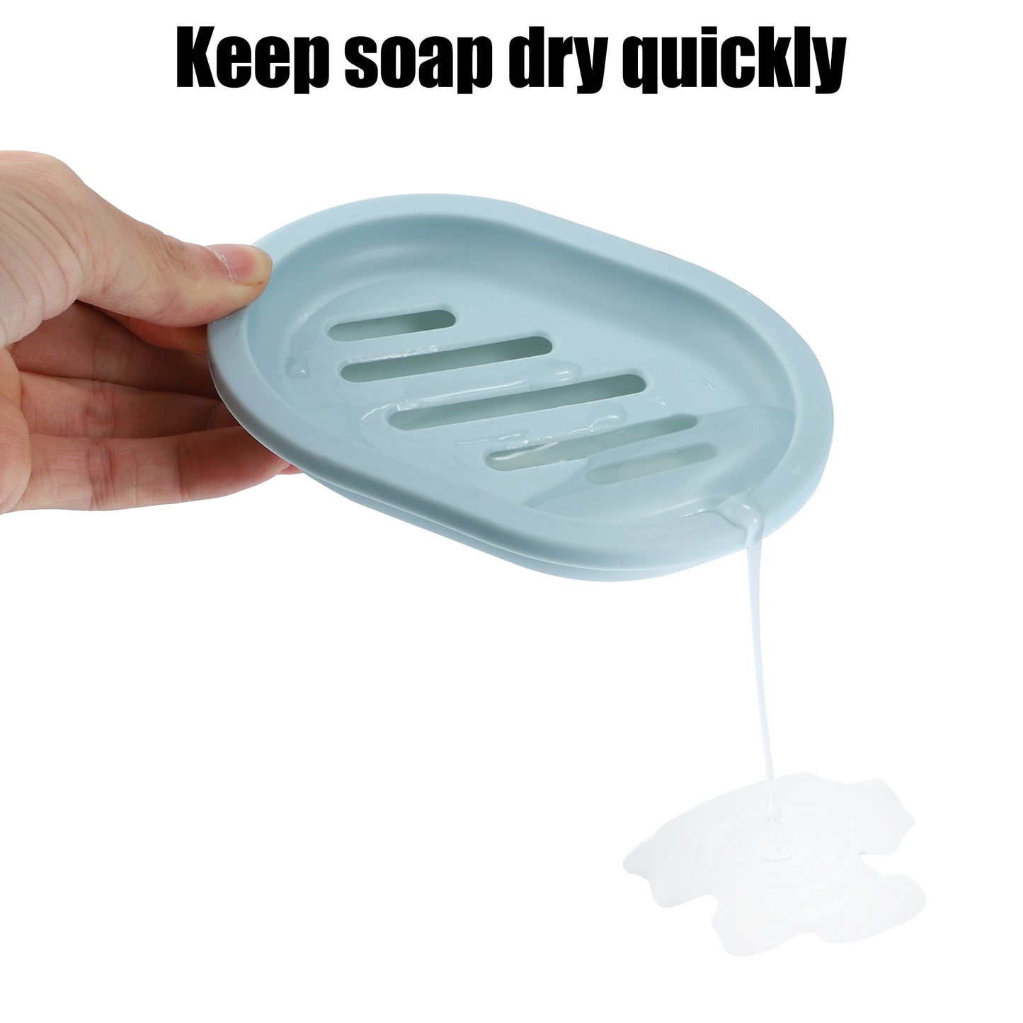 Double Layer Plastic Soap Dish for Bathroom Kitchen, 13x9.5cm Light Blue