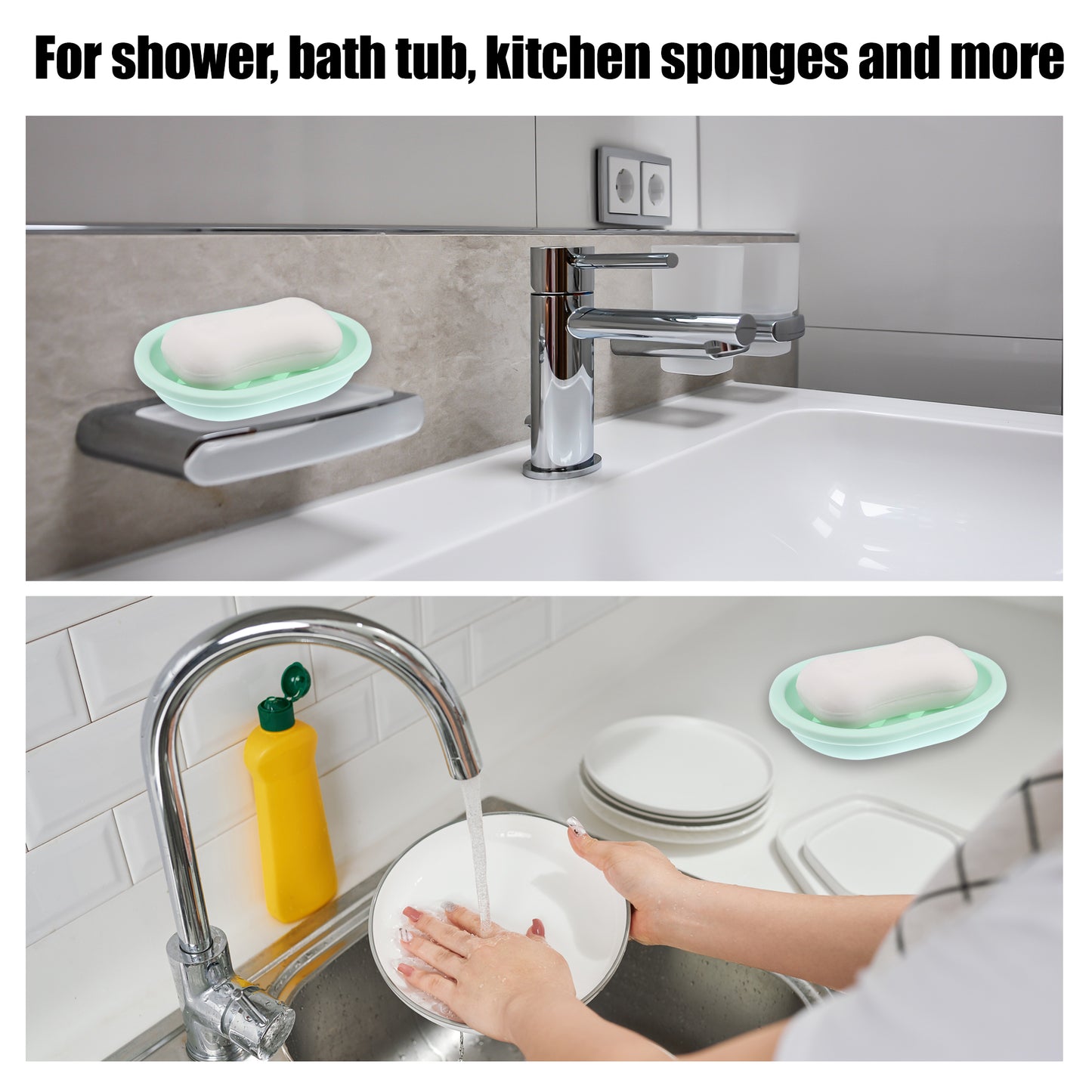 Double Layer Plastic Soap Dish for Bathroom Kitchen, 13x9.5cm Green