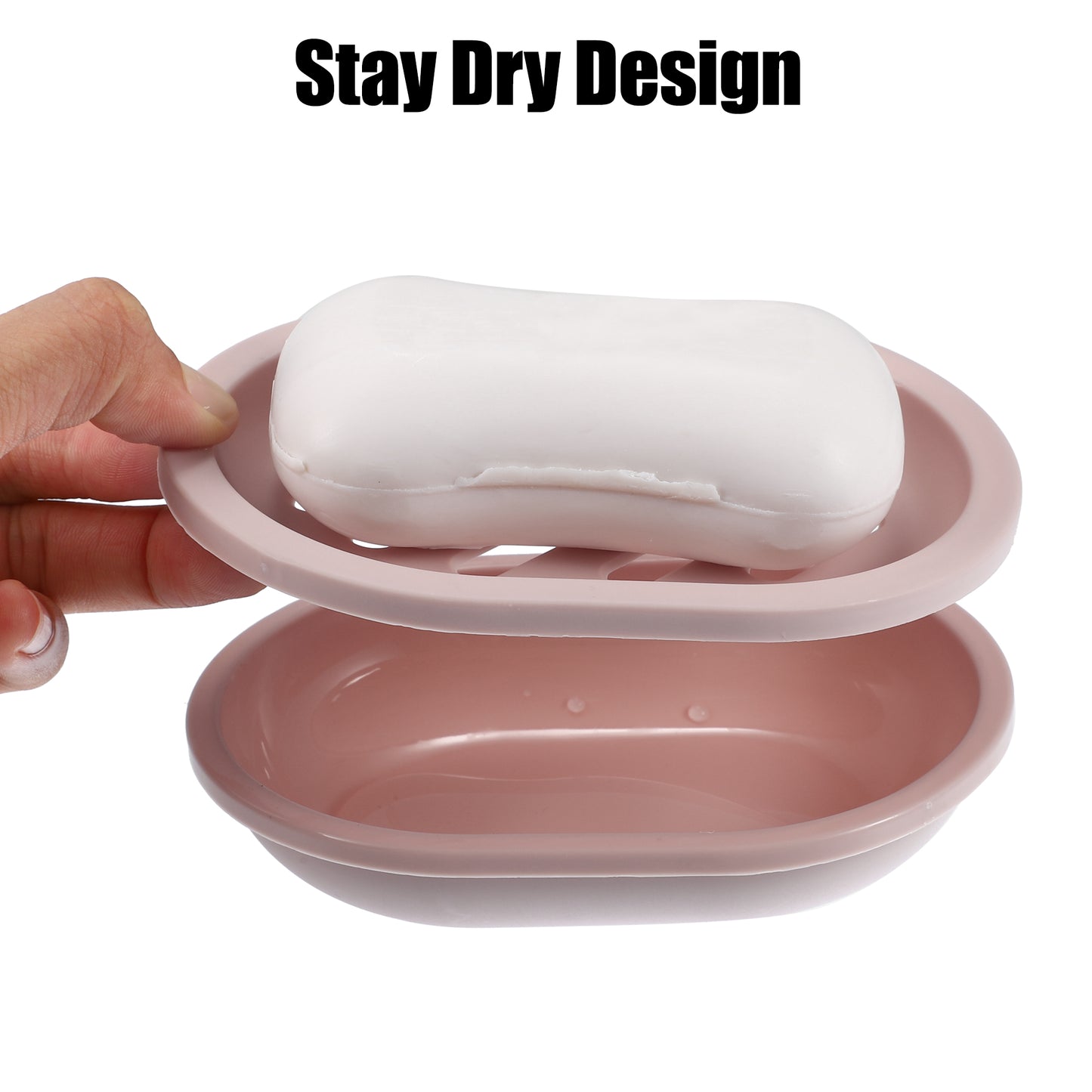 Double Layer Plastic Soap Dish for Bathroom Kitchen, 13x9.5cm Pink