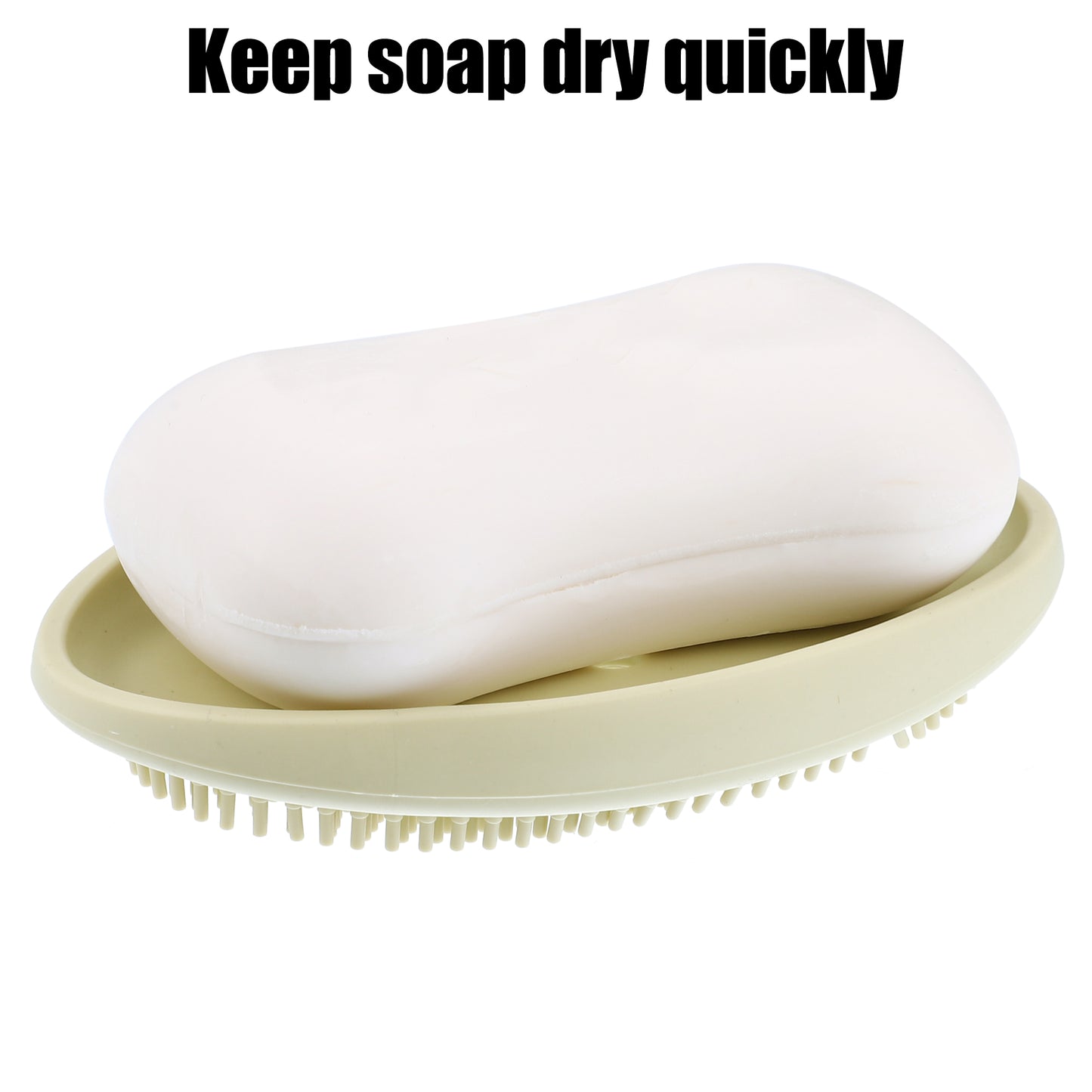 1 Pc Silicone Soap Dish with Bristles, 2 in 1 Soap Saver, 11.5x7cm Beige