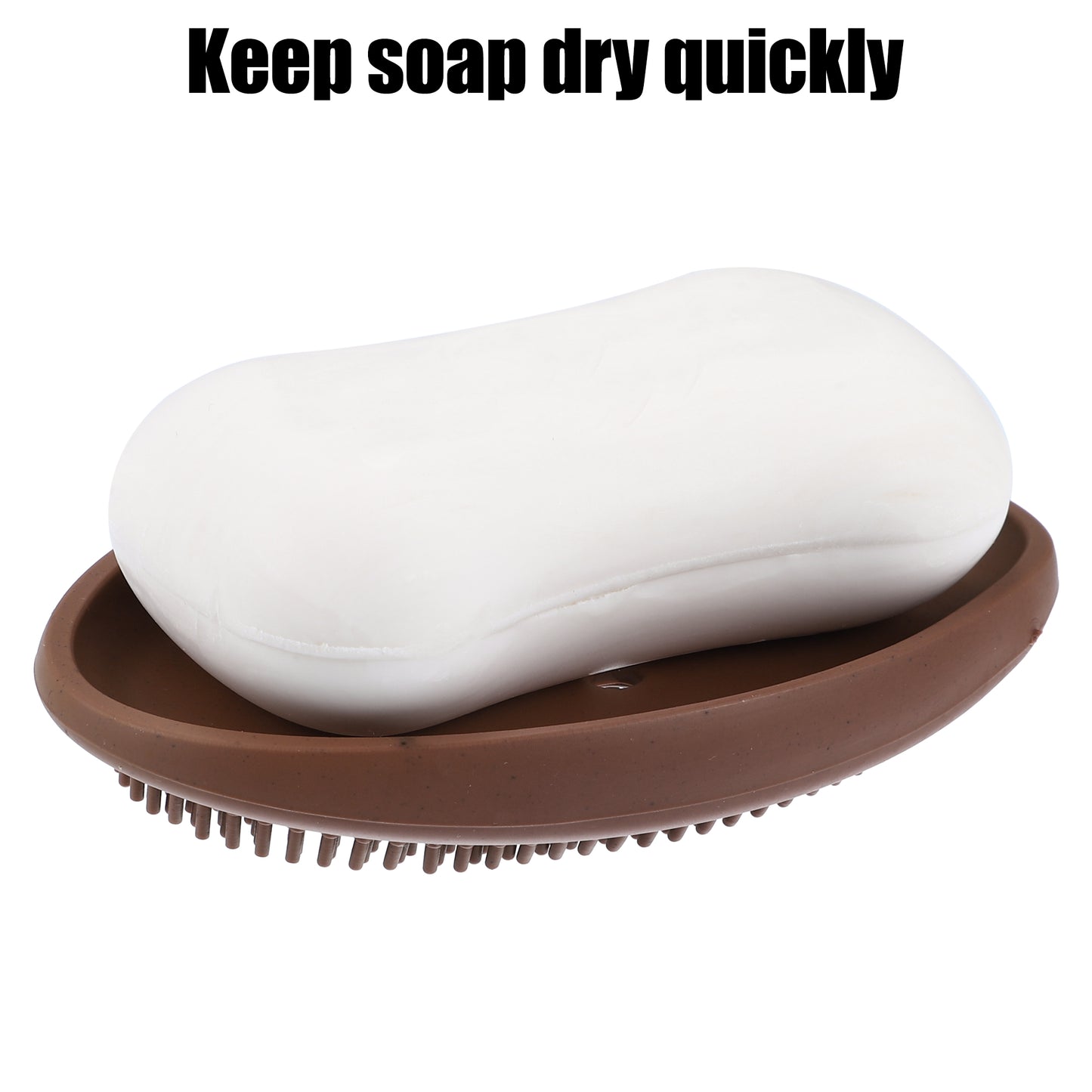 1 Pc Silicone Soap Dish with Bristles, 2 in 1 Soap Saver, 11.5x7cm Brown