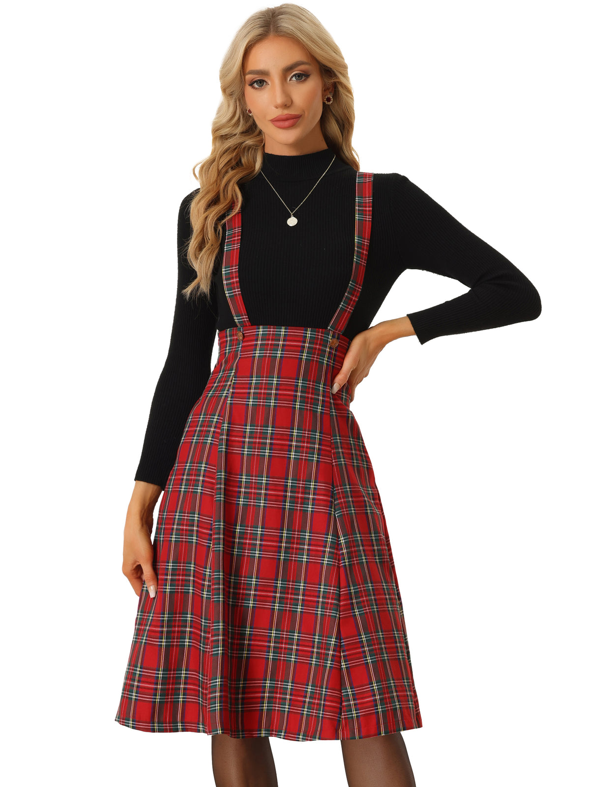 Women's Overall Dress Tartan Plaid Pinafore Suspender Skirt