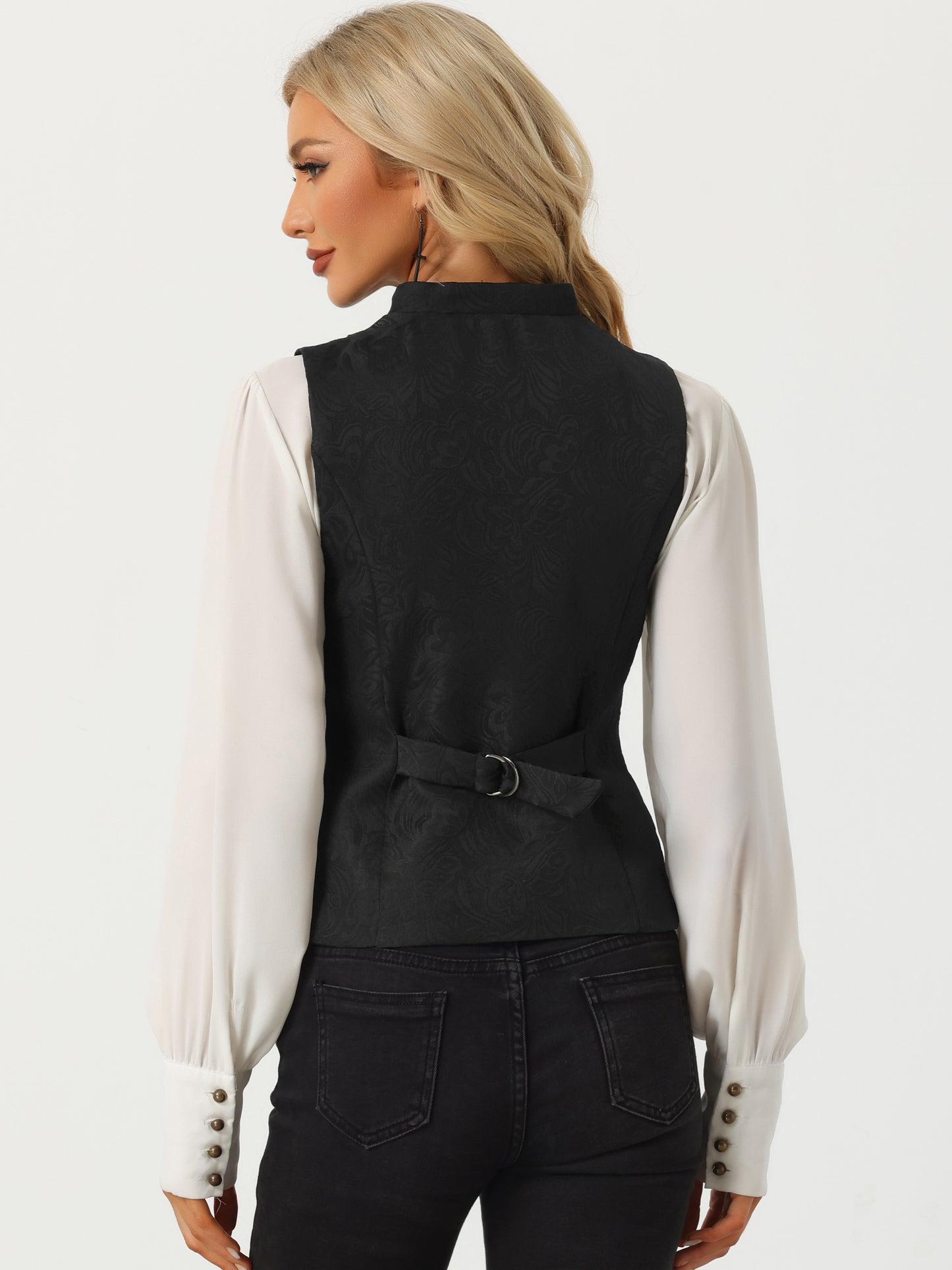 Women's Retro Blazer Steampunk Jacquard Dressy Vest Suit Waistcoat