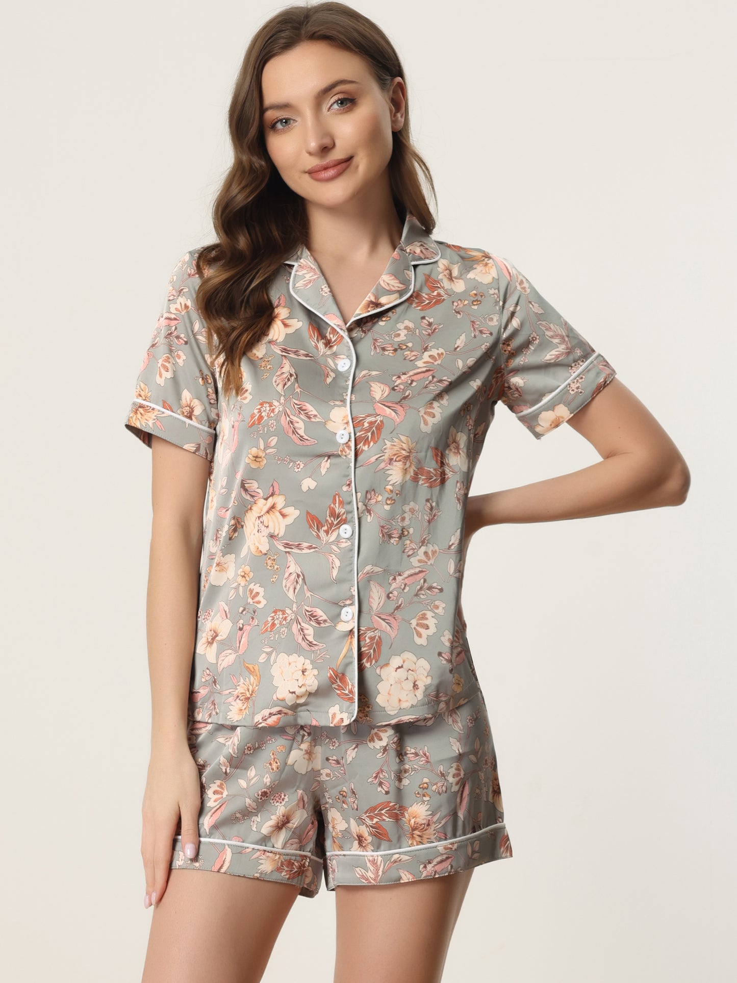 Ensemble pyjama d'été pour femme, chemise hawaïenne boutonnée avec short