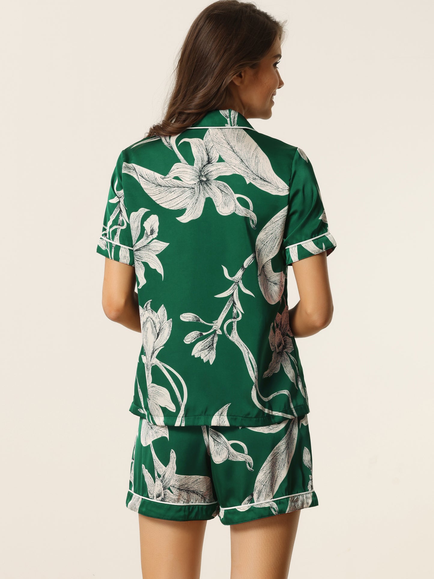 Ensemble pyjama d'été pour femme, chemise hawaïenne boutonnée avec short