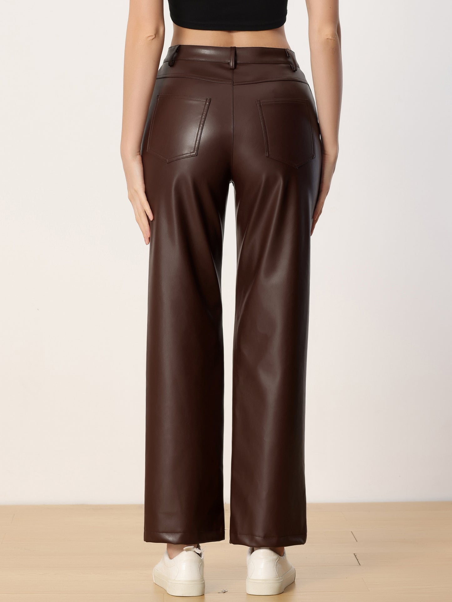 Women's High Waist Straight Leg Punk PU Trousers Faux Leather Pants