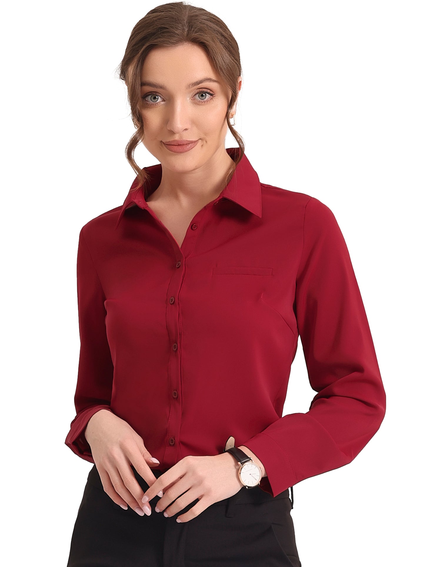 Women's Work Office Chiffon Long Sleeve Workwear Button Down Shirt (Available in Plus Size)