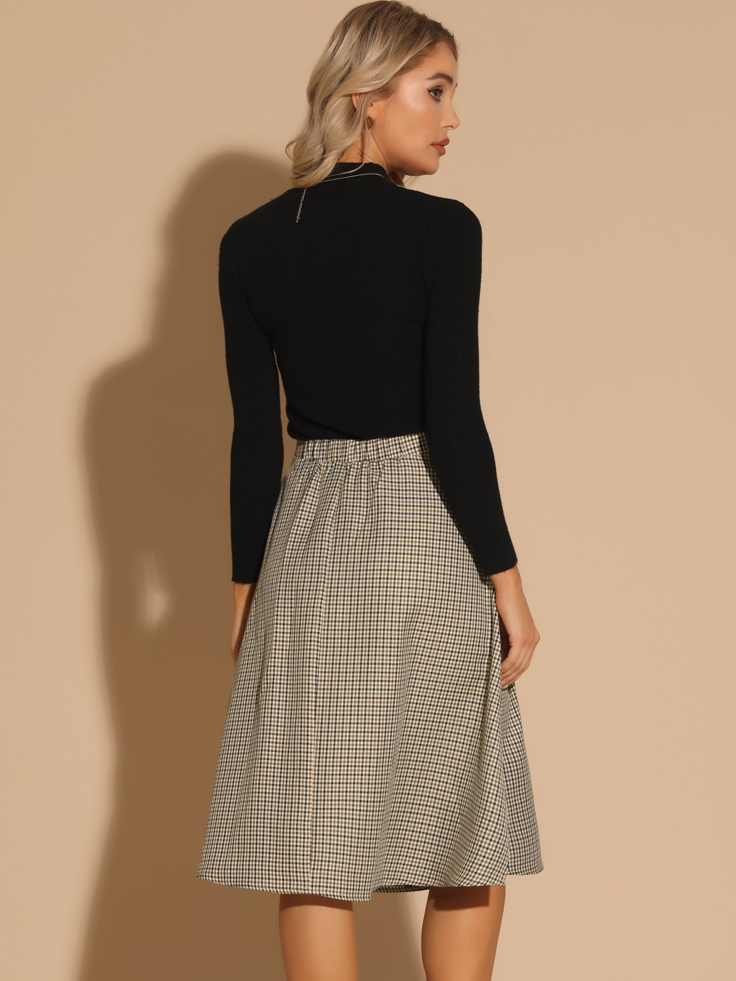 Faldas a cuadros vintage para mujer, falda midi plisada de cintura alta y corte A