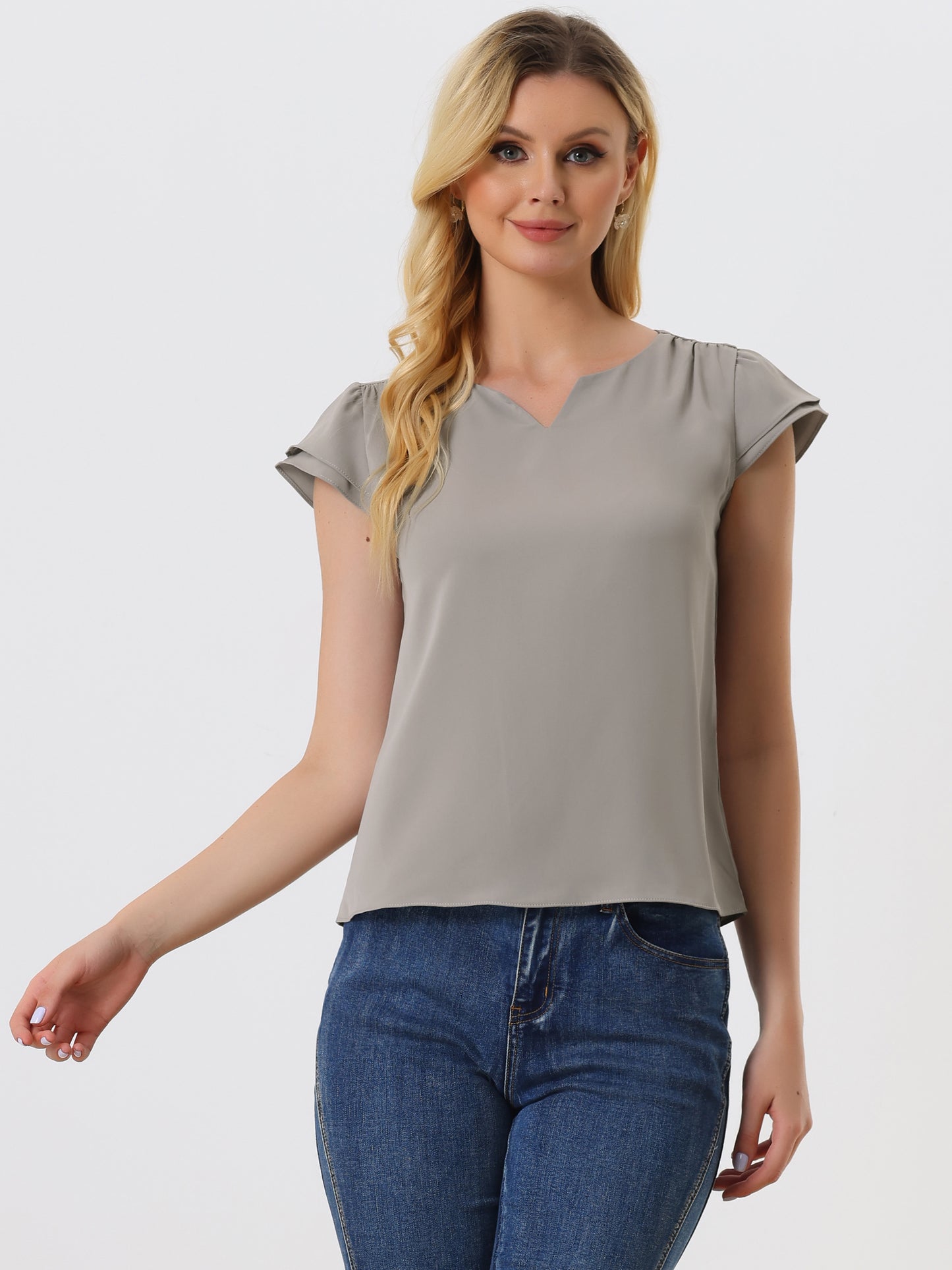 Women's Cap Sleeve Top Work Business Casual Plain Blouse