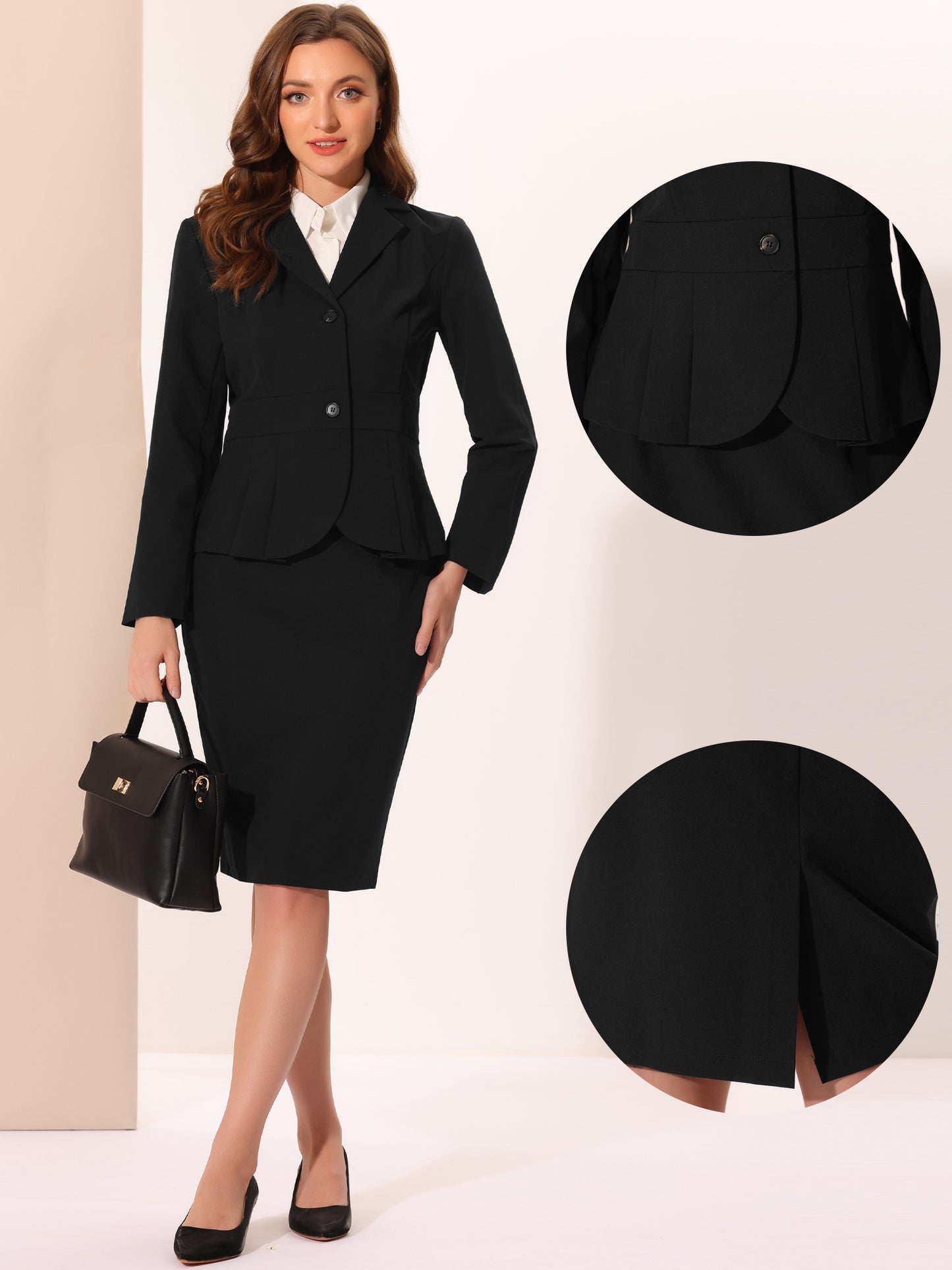 Women's 2 Piece Skirt Suit Set Formal Notched Lapel Peplum Blazer Pencil Skirt (Available in Plus Size)