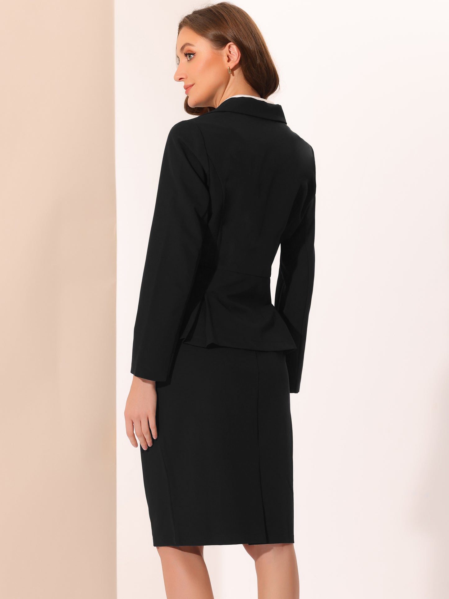 Women's 2 Piece Skirt Suit Set Formal Notched Lapel Peplum Blazer Pencil Skirt (Available in Plus Size)