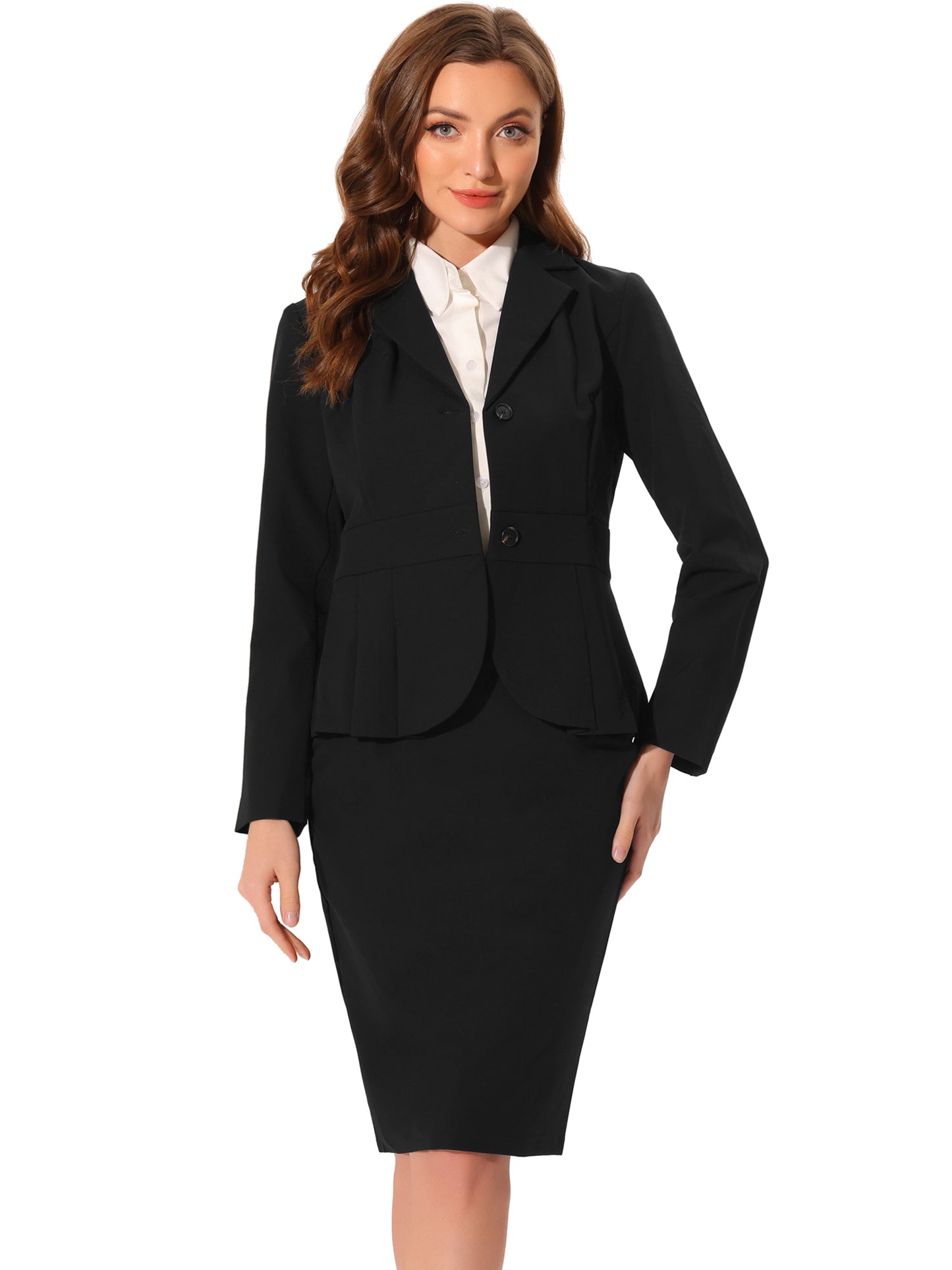Women's 2 Piece Skirt Suit Set Formal Notched Lapel Peplum Blazer Pencil Skirt (Available in Plus Size)