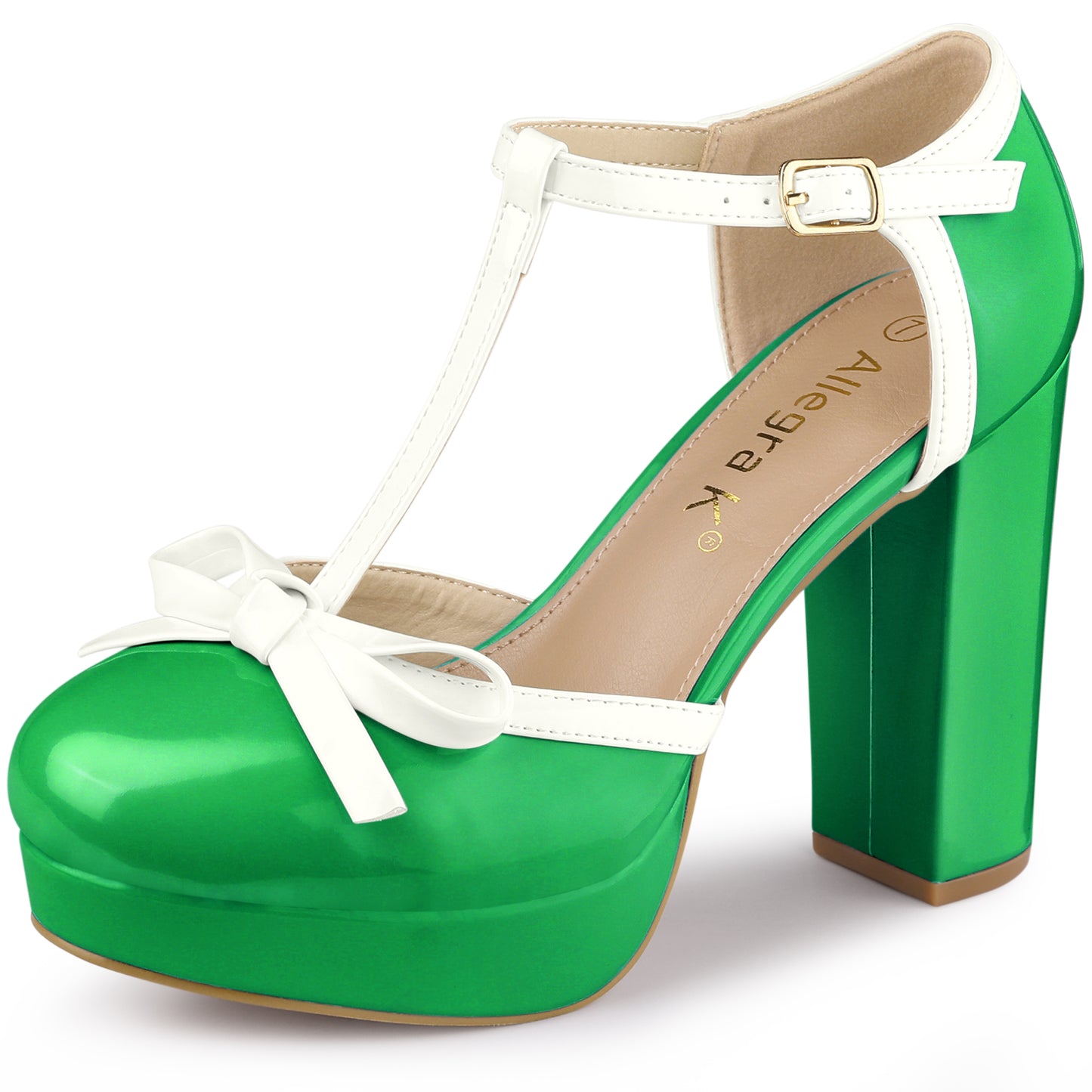 Zapatos de tacón grueso con plataforma y lazo en T para mujer