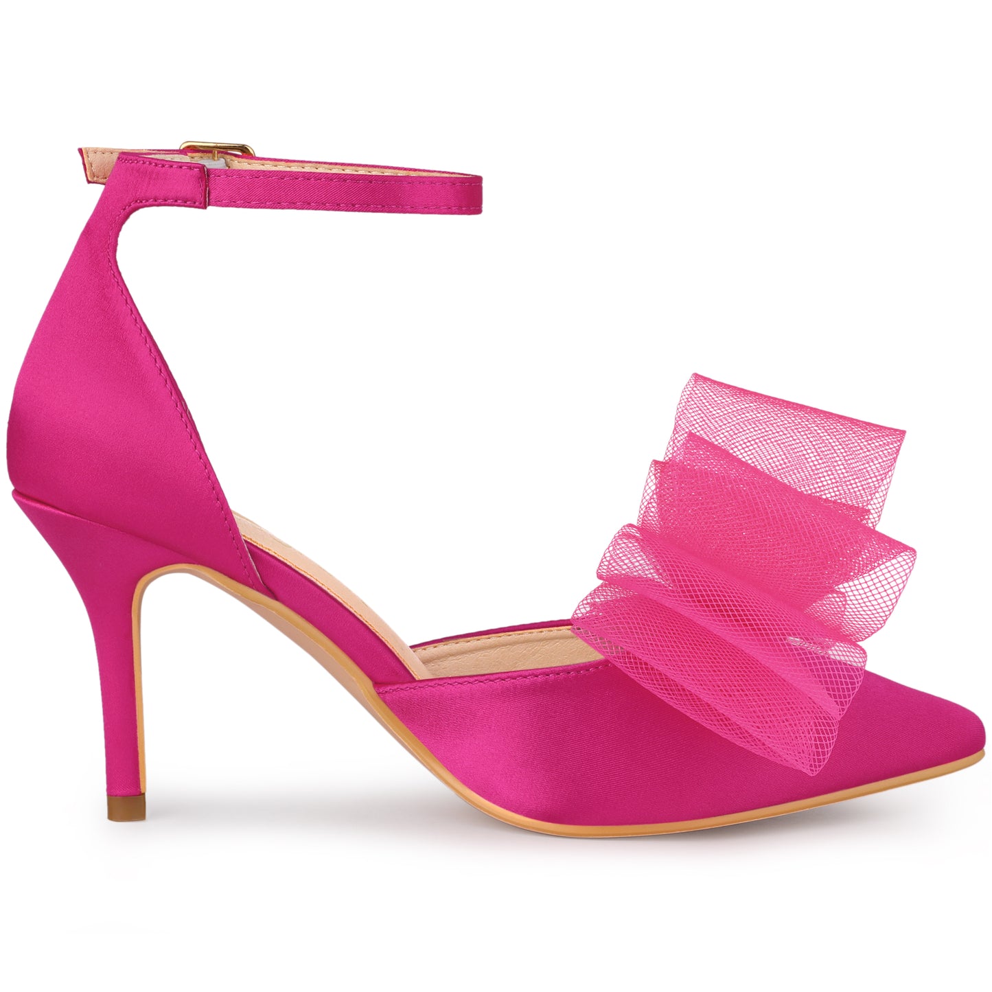 Zapatos de tacón de aguja con tira al tobillo y lazo para mujer