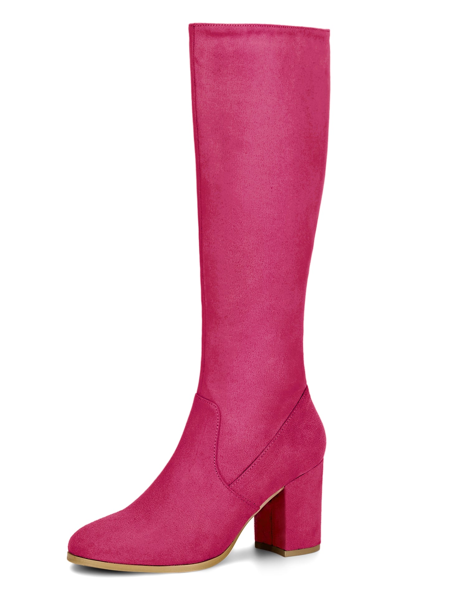 Women's Side Zipper Knee High Boots Chunky Heel Knee Boots, Light Colors