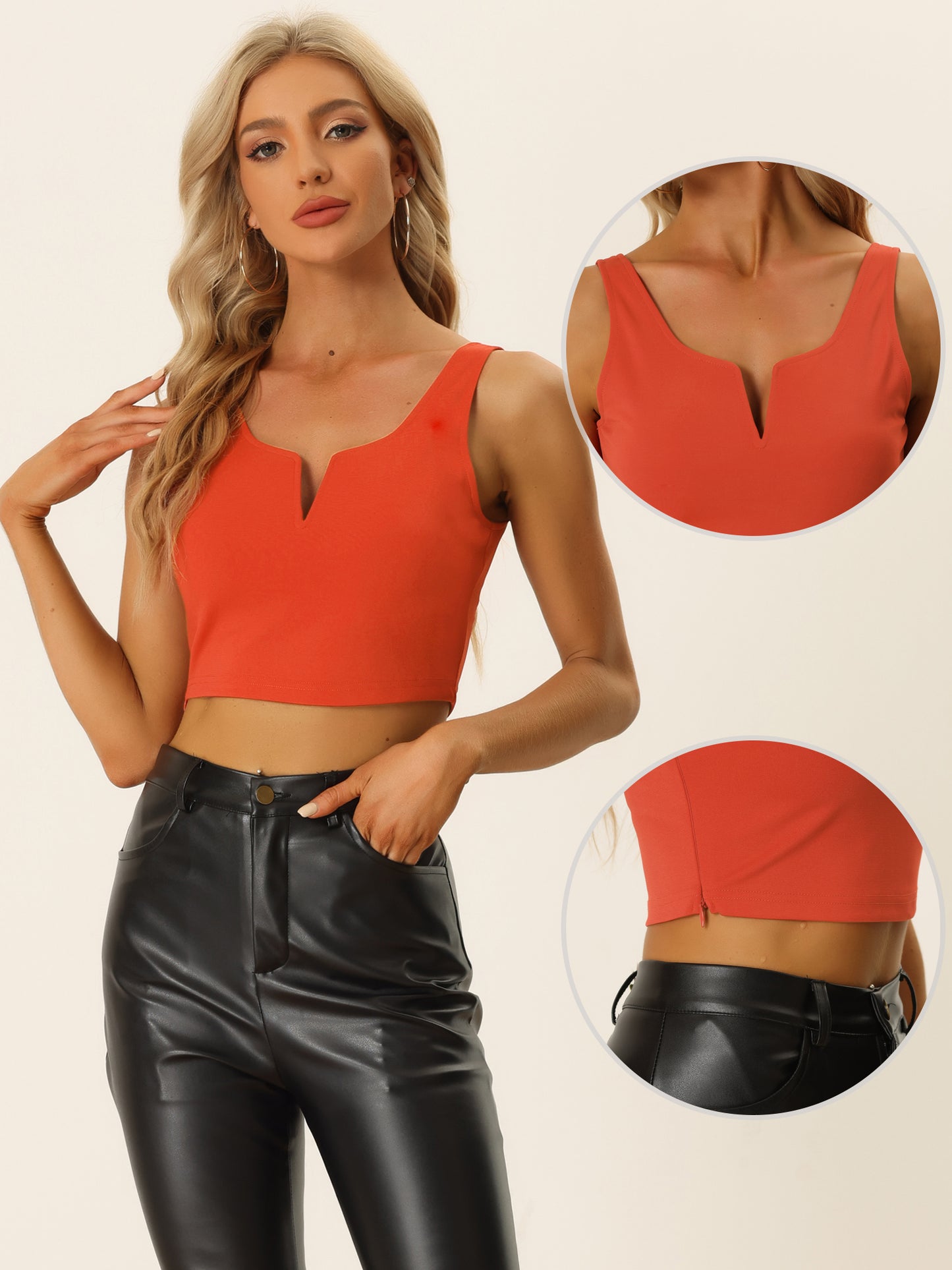 Women's Strappy Sleeveless Tank Causal Basic Split Neck Crop Tops