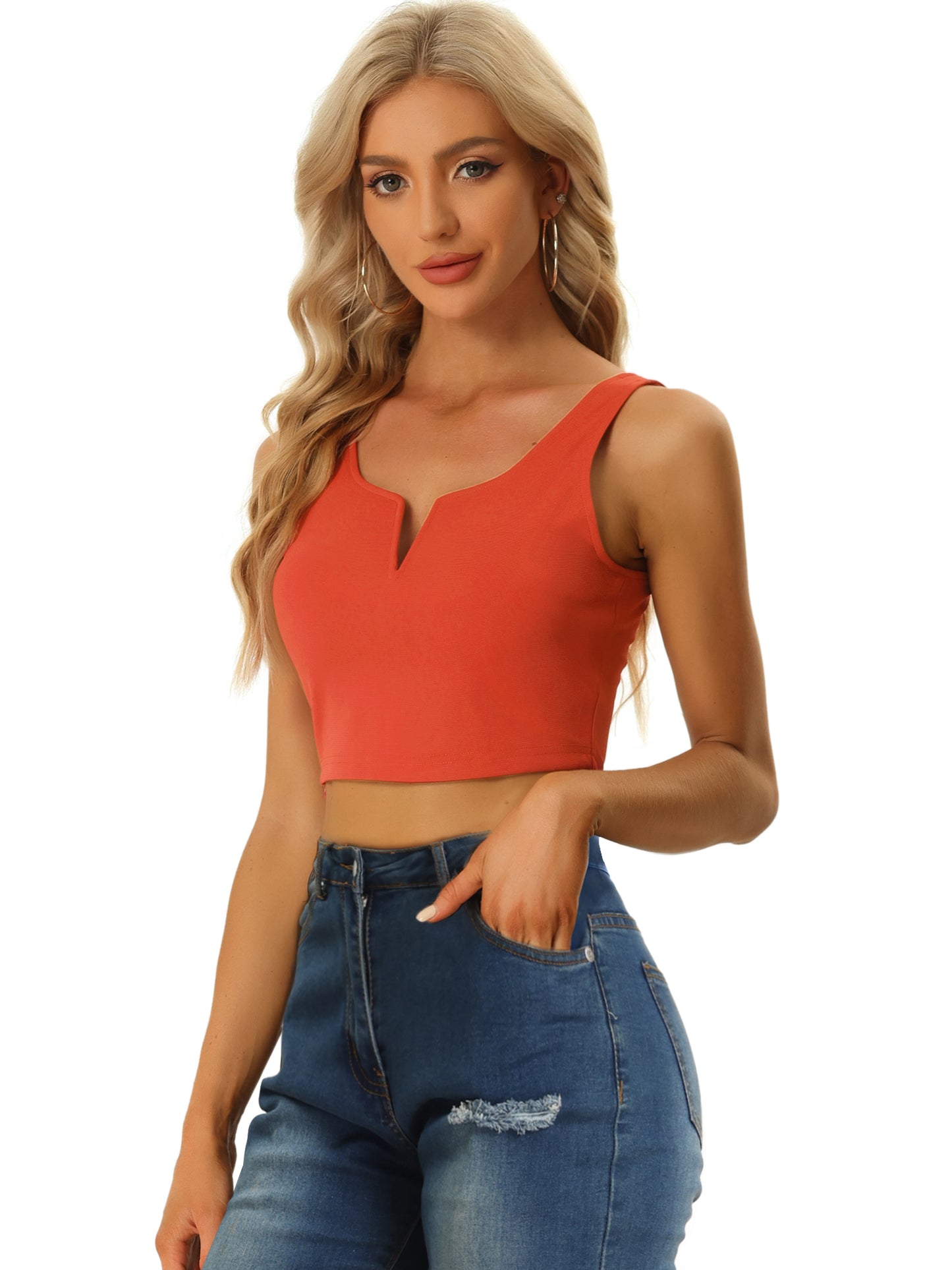 Women's Strappy Sleeveless Tank Causal Basic Split Neck Crop Tops