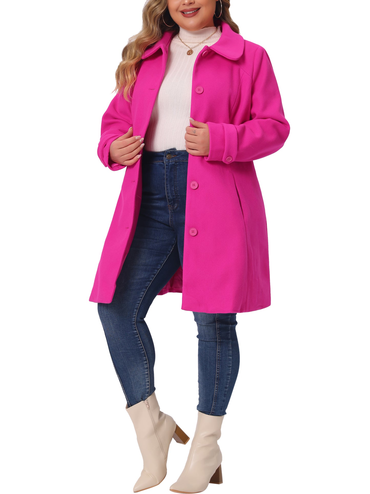 Women Plus Size Coats Peter Pan Collar Cuff Single Breasted Trench Jacket Winter Long Coat