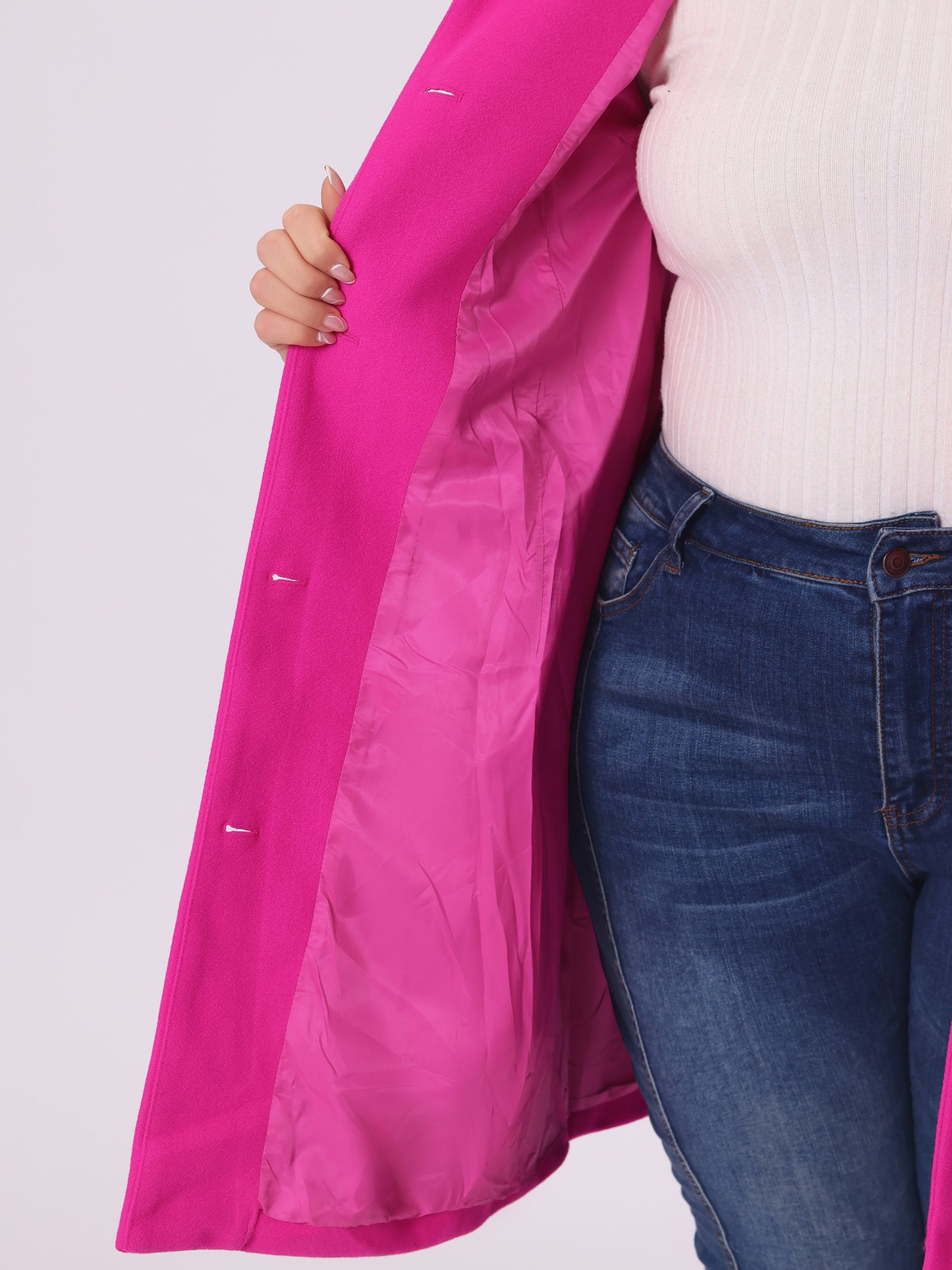 Women Plus Size Coats Peter Pan Collar Cuff Single Breasted Trench Jacket Winter Long Coat