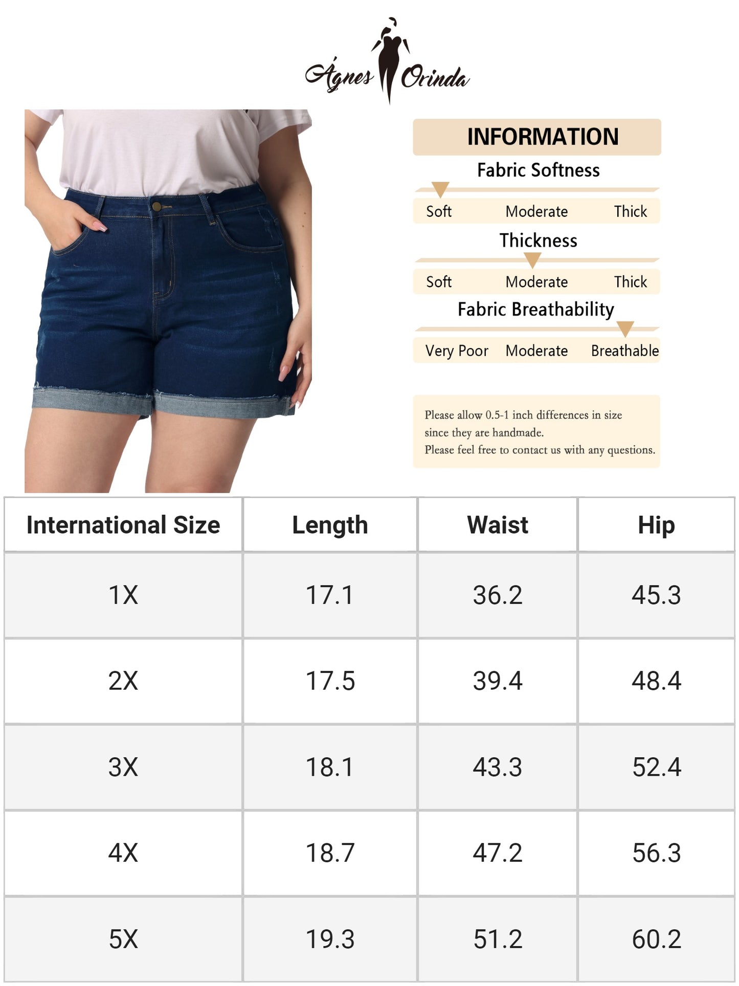 Pantalones cortos vaqueros de talla grande para mujer, con dobladillo enrollado y tiro medio, elásticos