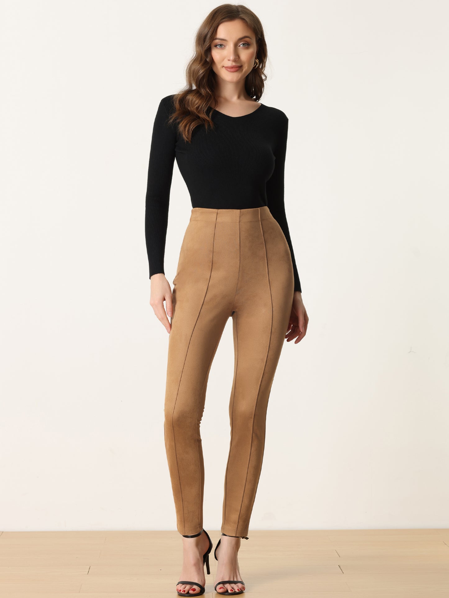 Women's Faux Suede Leggings High Waisted Stretch Slim Casual Pants